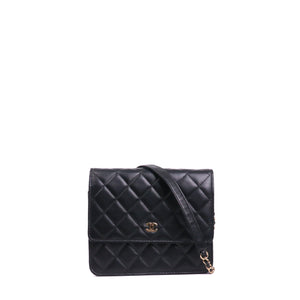 CHANEL - Sac Wallet On Chain Classique/Timeless Square Chanel en cuir lisse noir