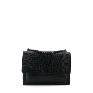 SAINT LAURENT - Sac à bandoulière Sunset medium full black Saint Laurent en cuir embossé croco
