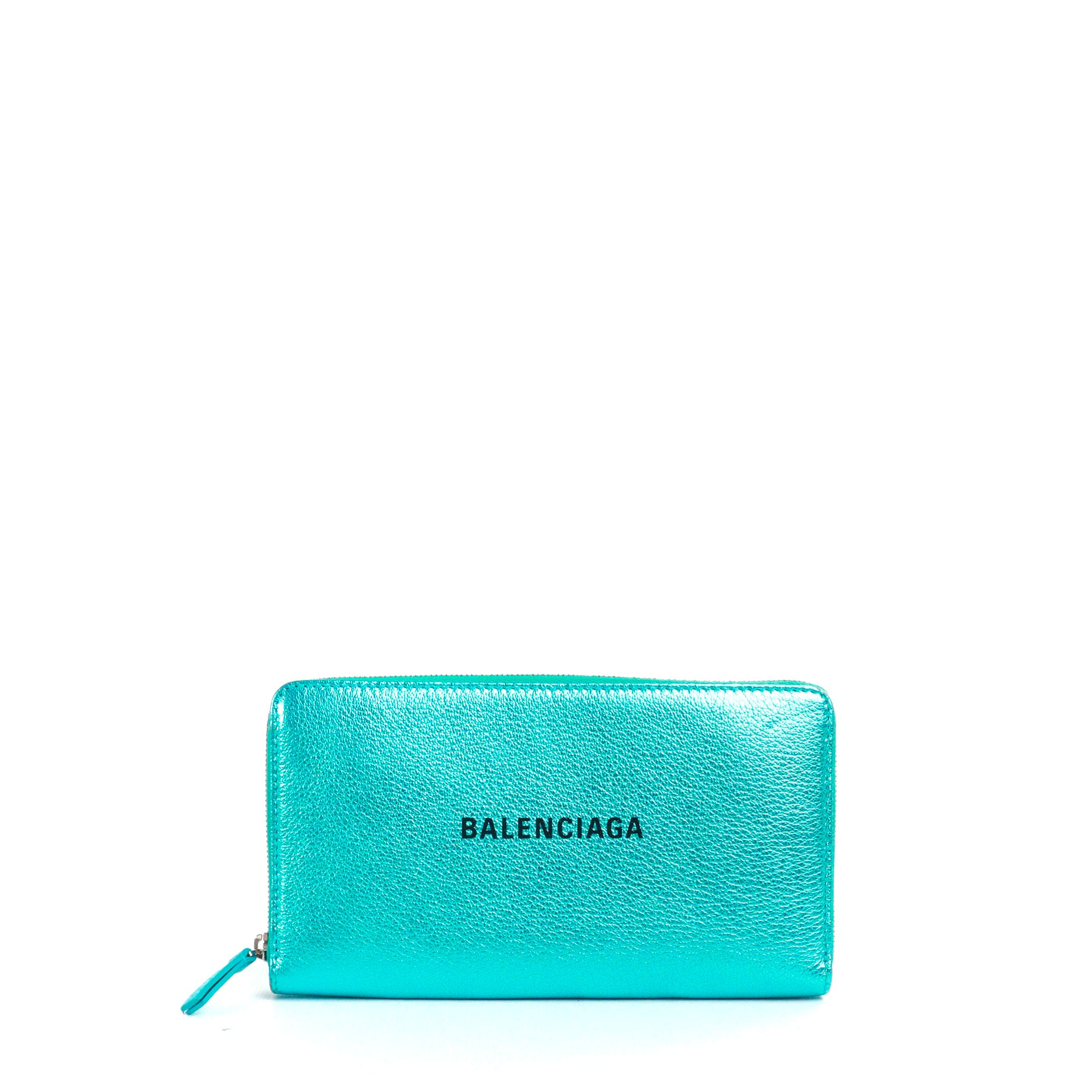 BALENCIAGA - Portefeuille Ville Balenciaga en cuir grainé bleu irisé