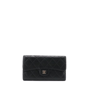 CHANEL - Portefeuille Classique/Timeless Chanel en cuir lisse noir