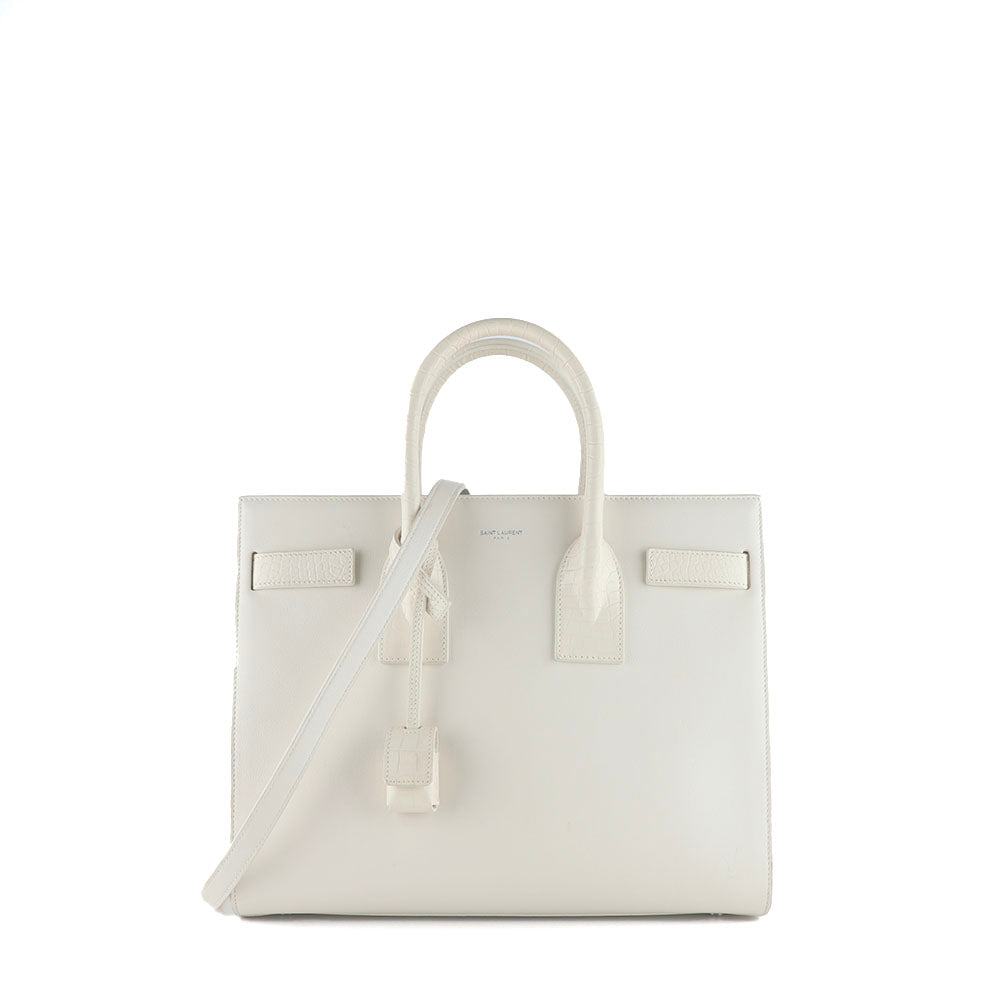 SAINT LAURENT - Sac de jour small en cuir lisse blanc