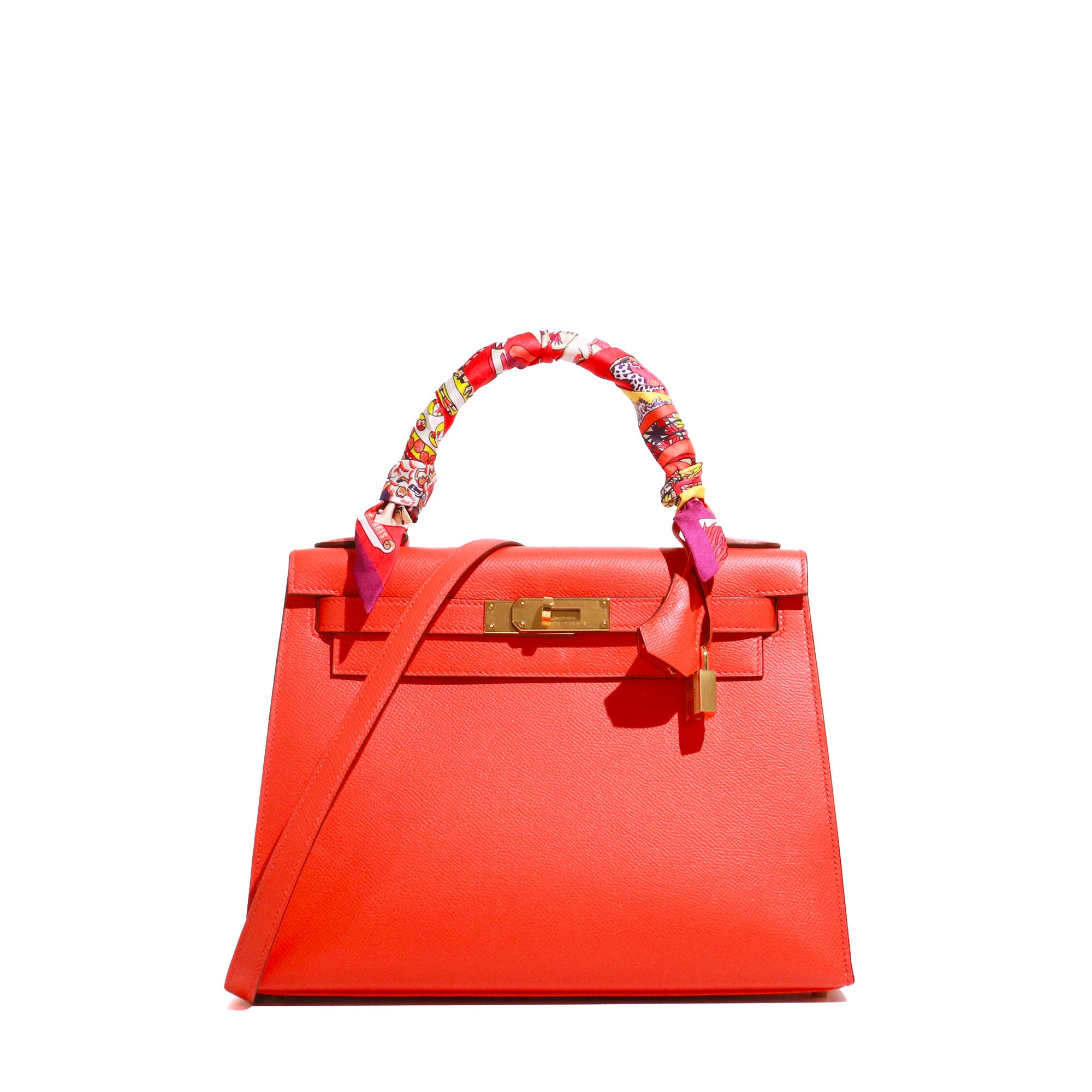 HERMÈS - Sac à main Kelly 28 Hermès en cuir Epsom Capucine Sellier