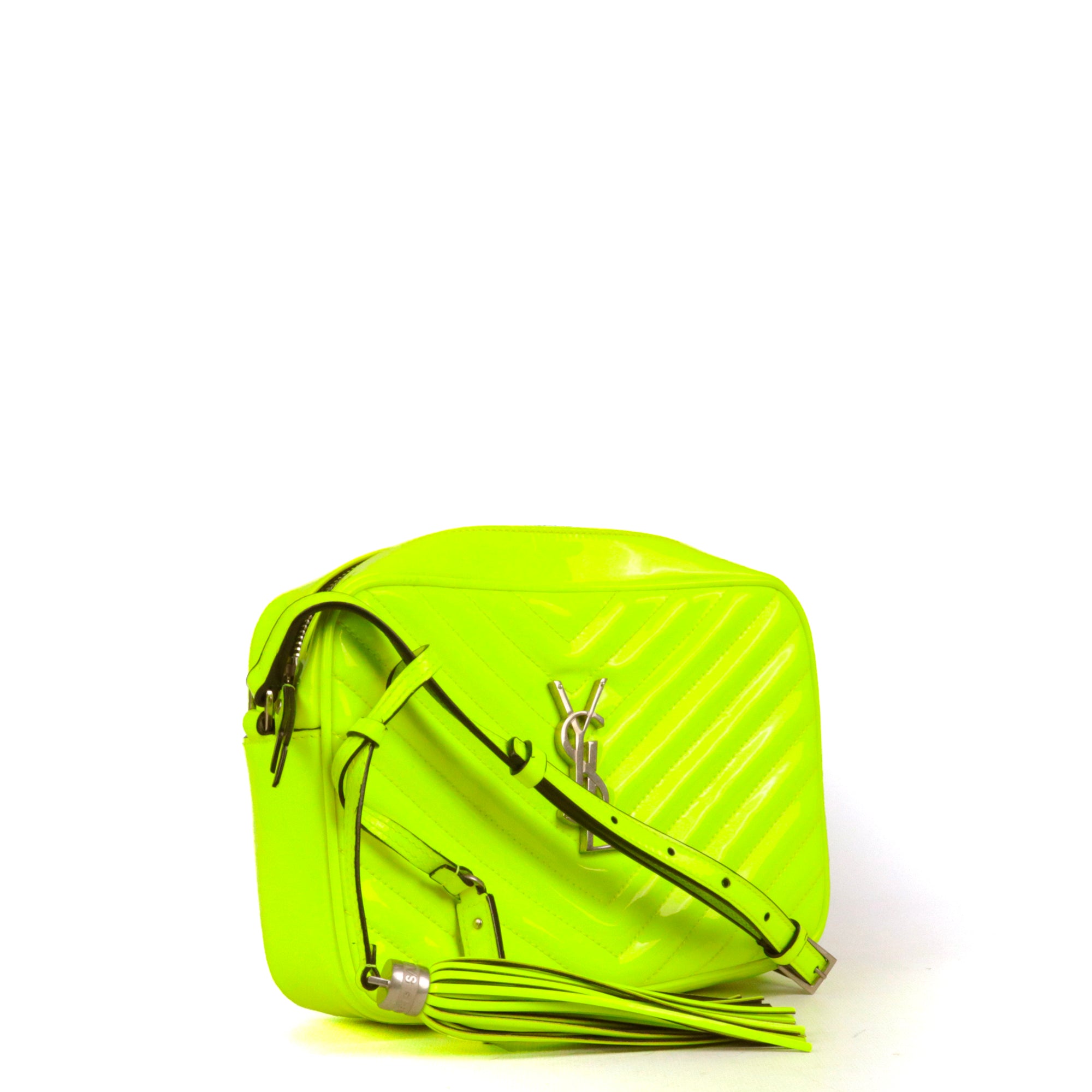 SAINT LAURENT - Sac à bandoulière Lou Saint Laurent en cuir verni jaune fluo