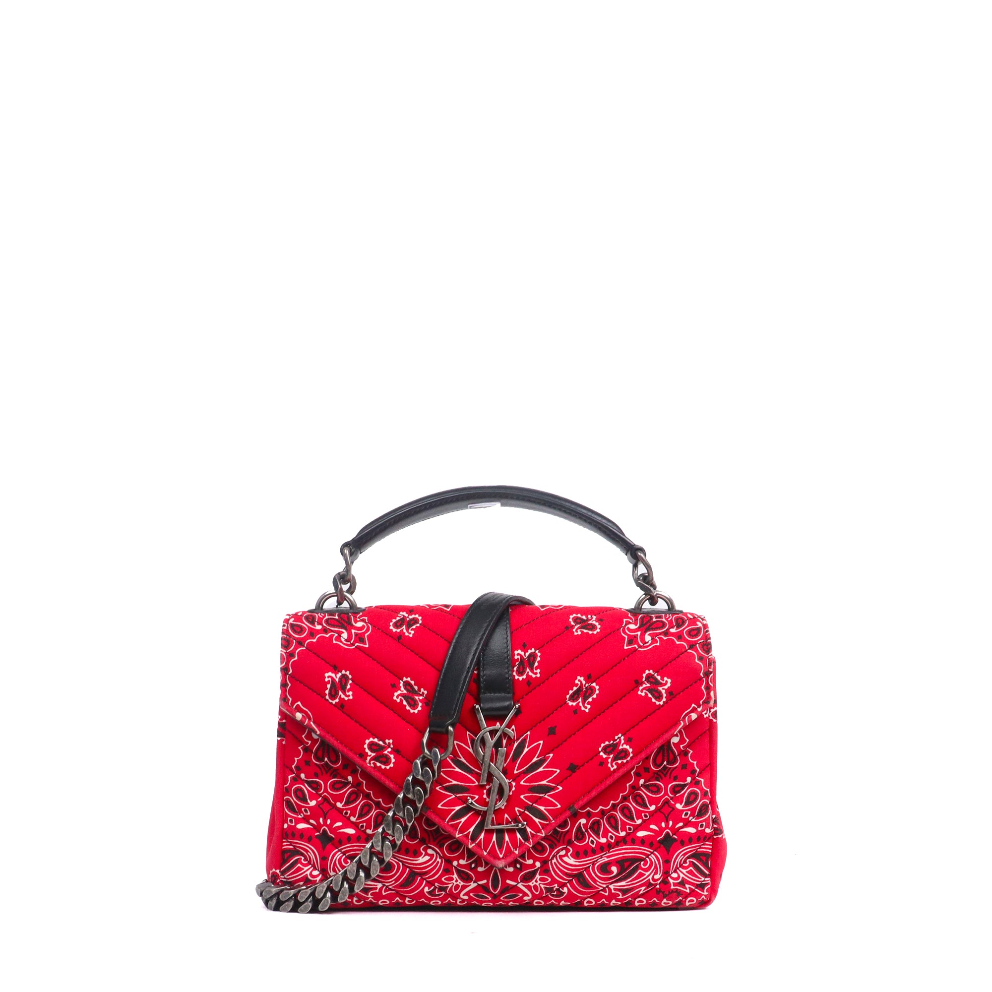 SAINT LAURENT - Sac à bandoulière Collège Medium Saint Laurent en toile bandana rouge