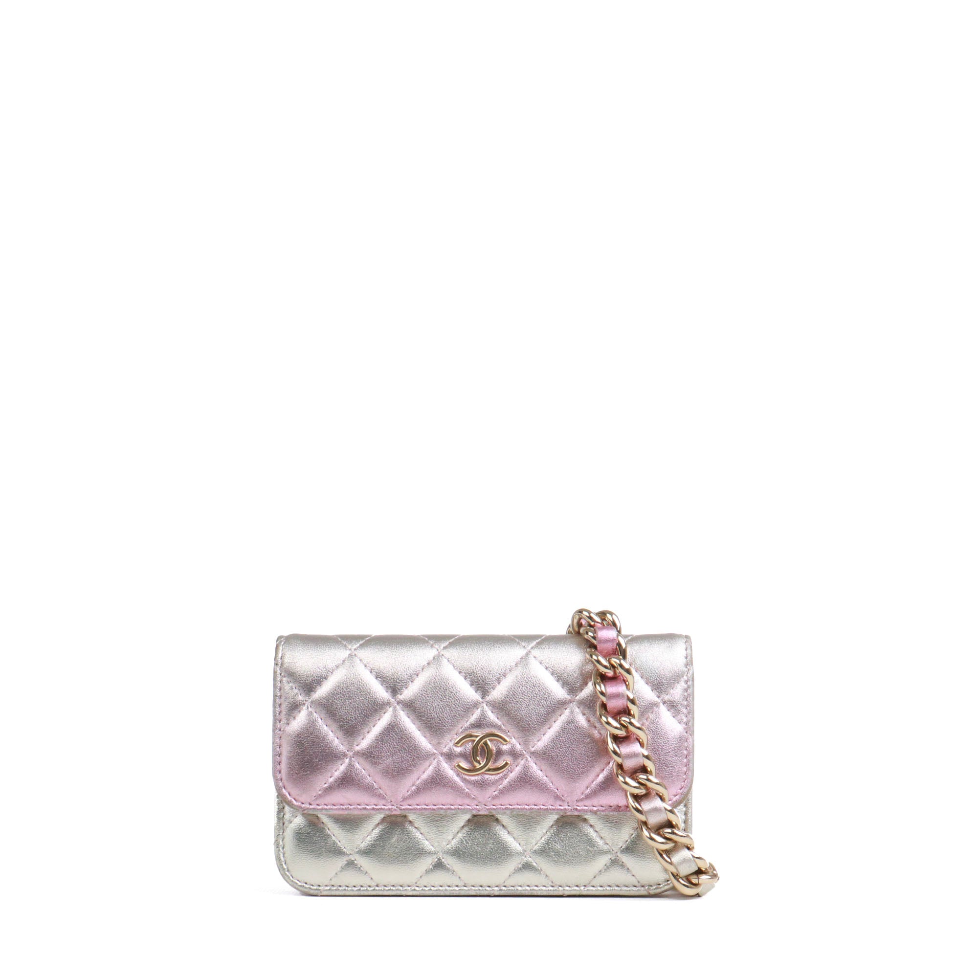 CHANEL - Wallet on chain mini Chanel en cuir argenté dégradé violet bleu