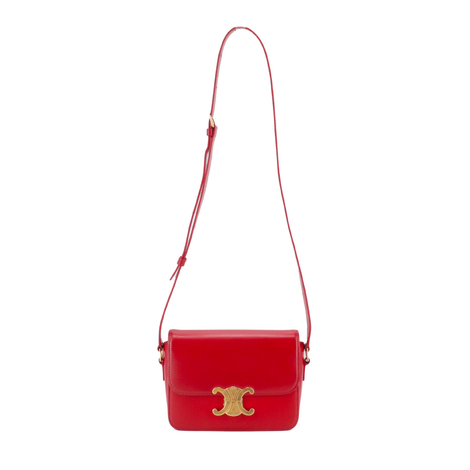 CELINE - Sac à bandoulière Triomphe teen Celine en cuir box rouge