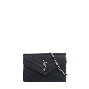 SAINT LAURENT - Pochette Cassandre Saint Laurent en cuir grainé noir