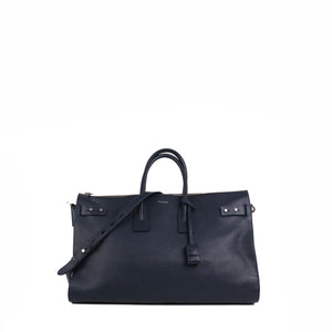 SAINT LAURENT - Sac de Jour Duffle 48h Saint Laurent en cuir grainé bleu marine