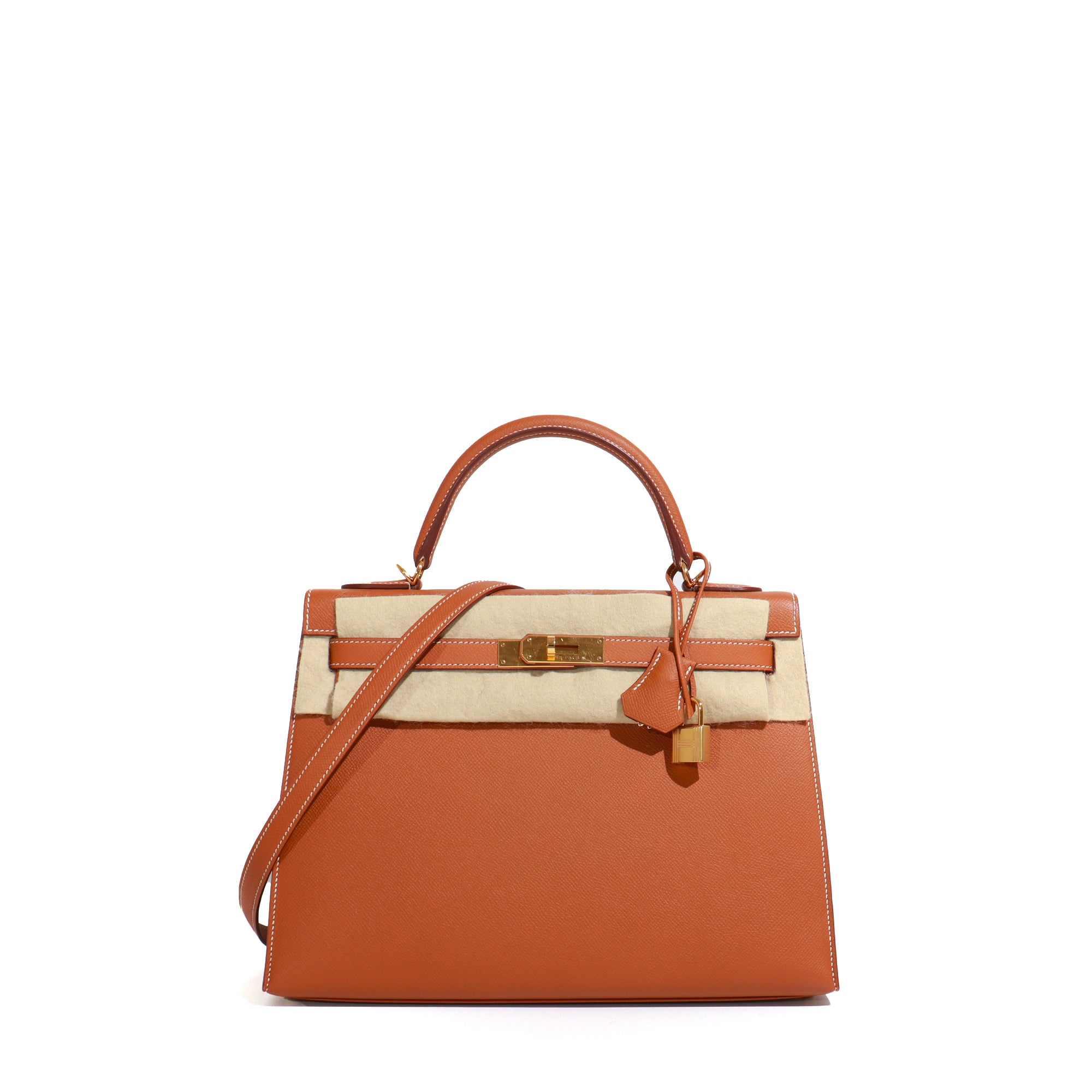 HERMÈS - Sac à main Kelly 32 en cuir epsom gold sellier