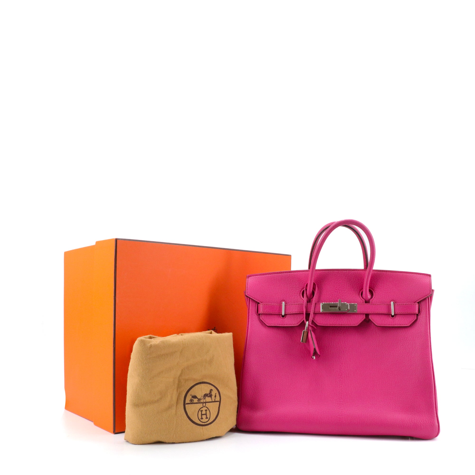 HERMÈS - Sac à main Haut à Courroie 30 Hermès en cuir grainé fuchsia