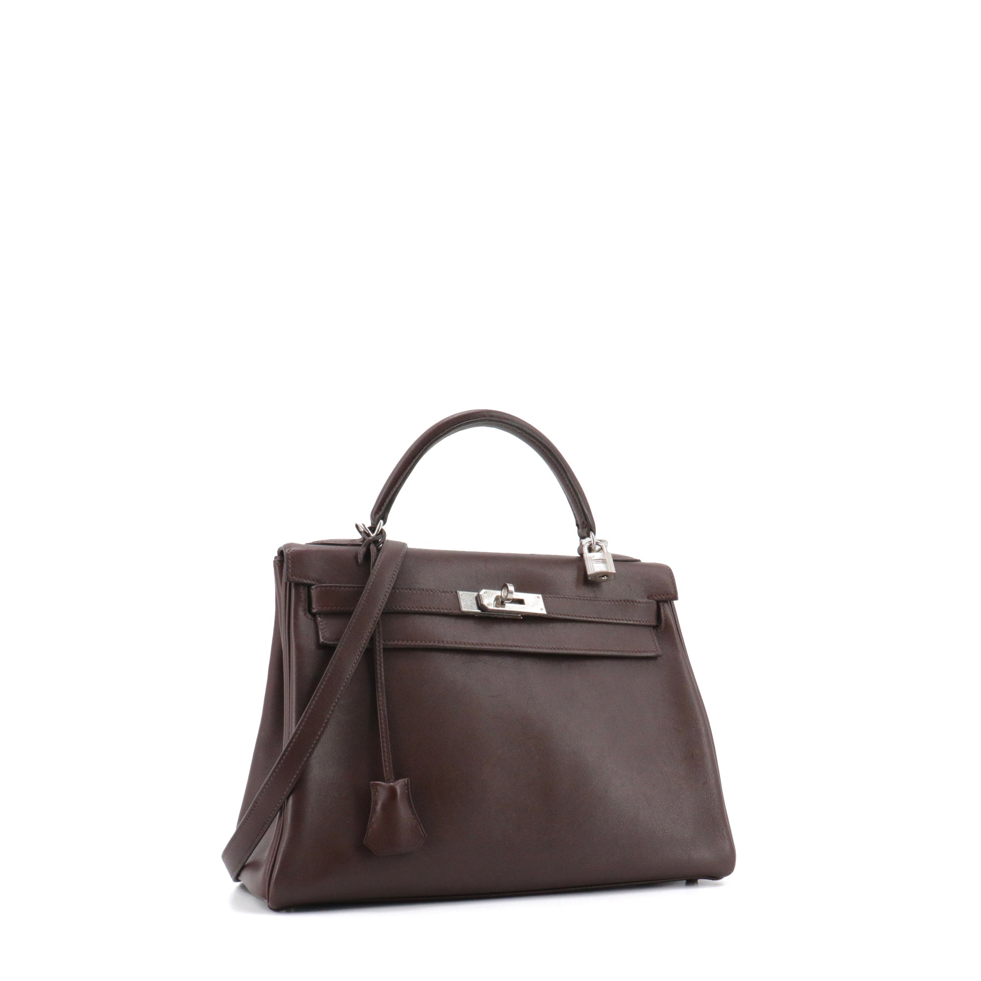 HERMÈS - Sac à main Kelly 32 Hermès en cuir evergrain cacao