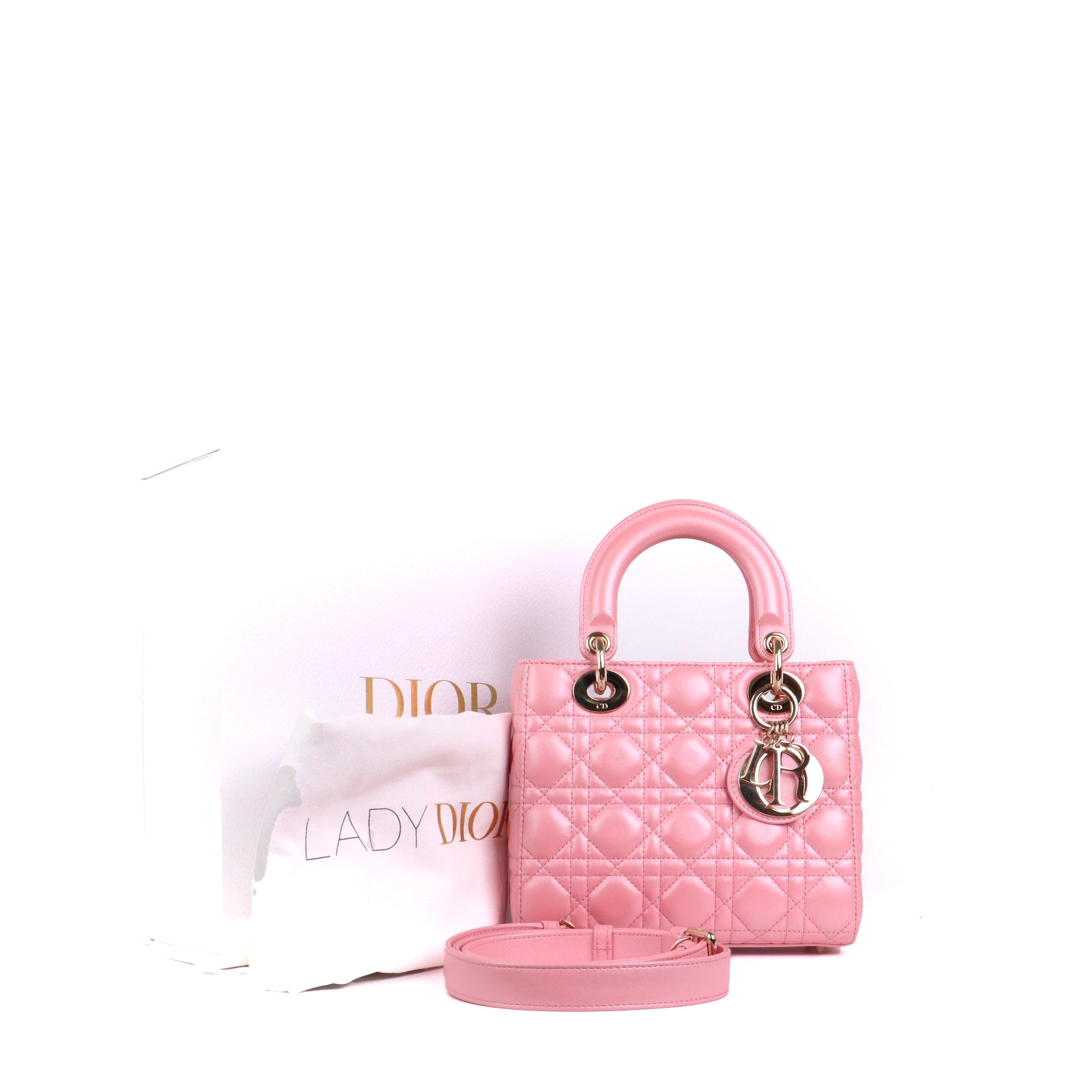 DIOR - Sac à main Lady Dior small en cuir lisse rose irisé