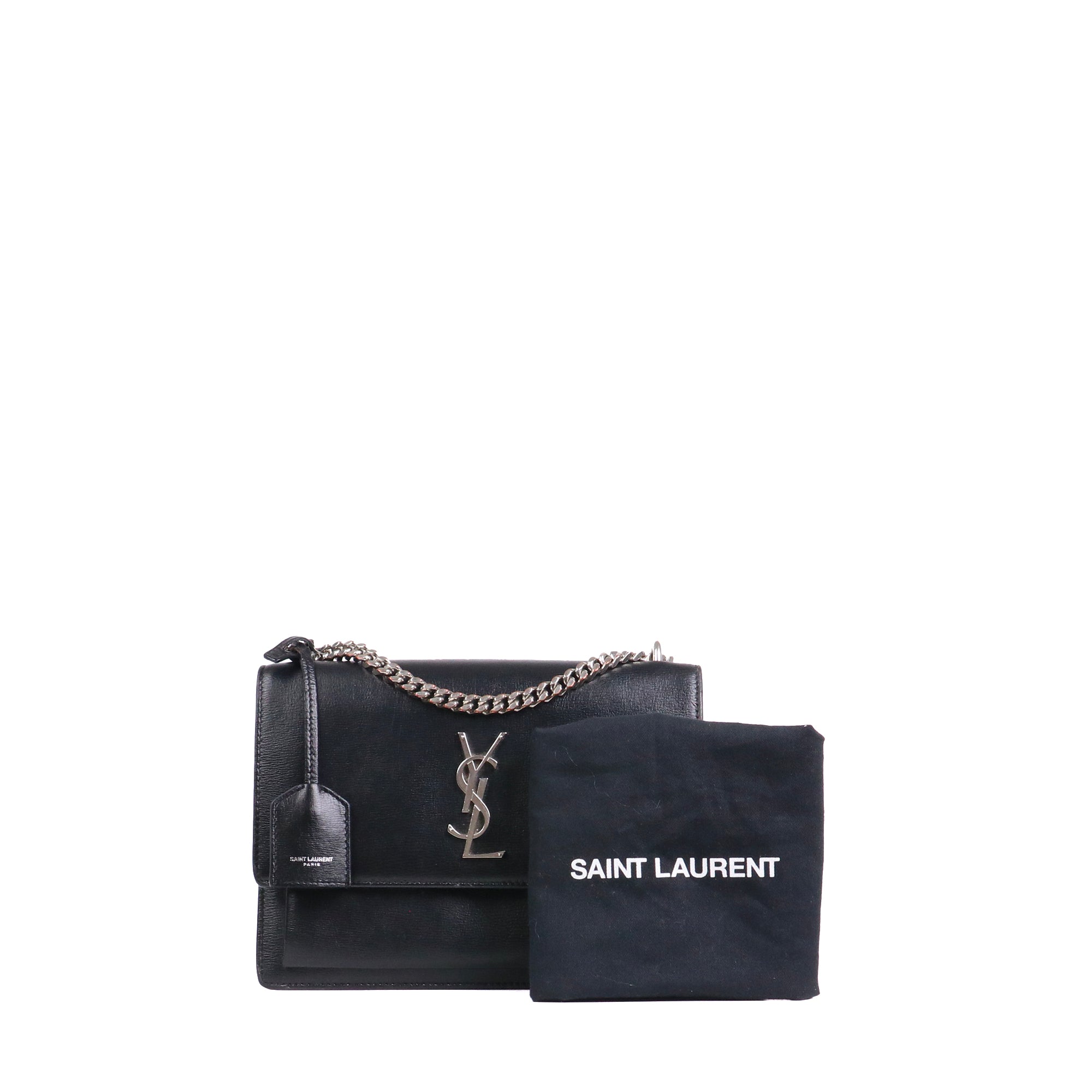 SAINT LAURENT - Medium Sunset shoulder bag in black crocodile-embossed leather