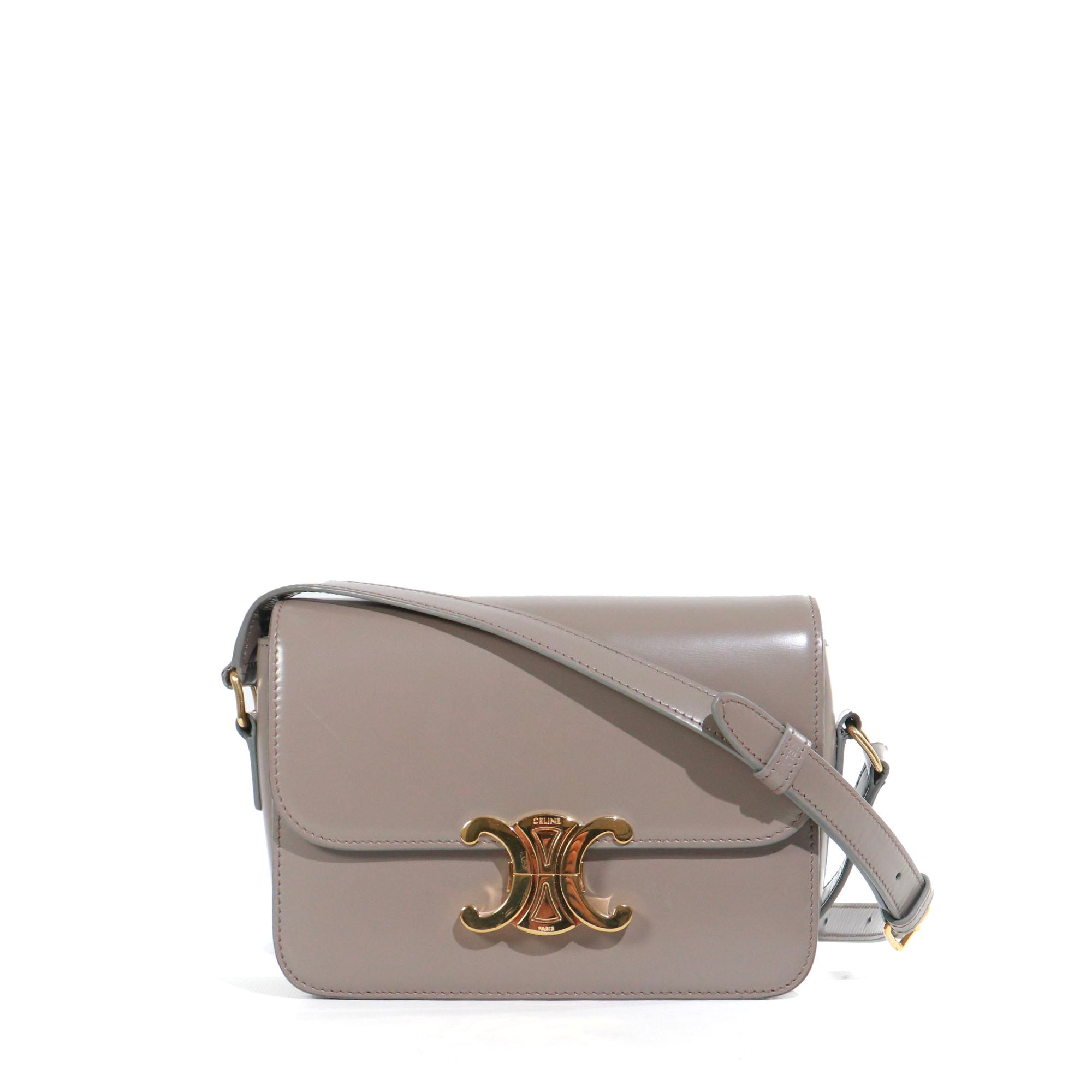 CELINE - Sac à bandoulière Triomphe teen Celine en cuir box gris galet