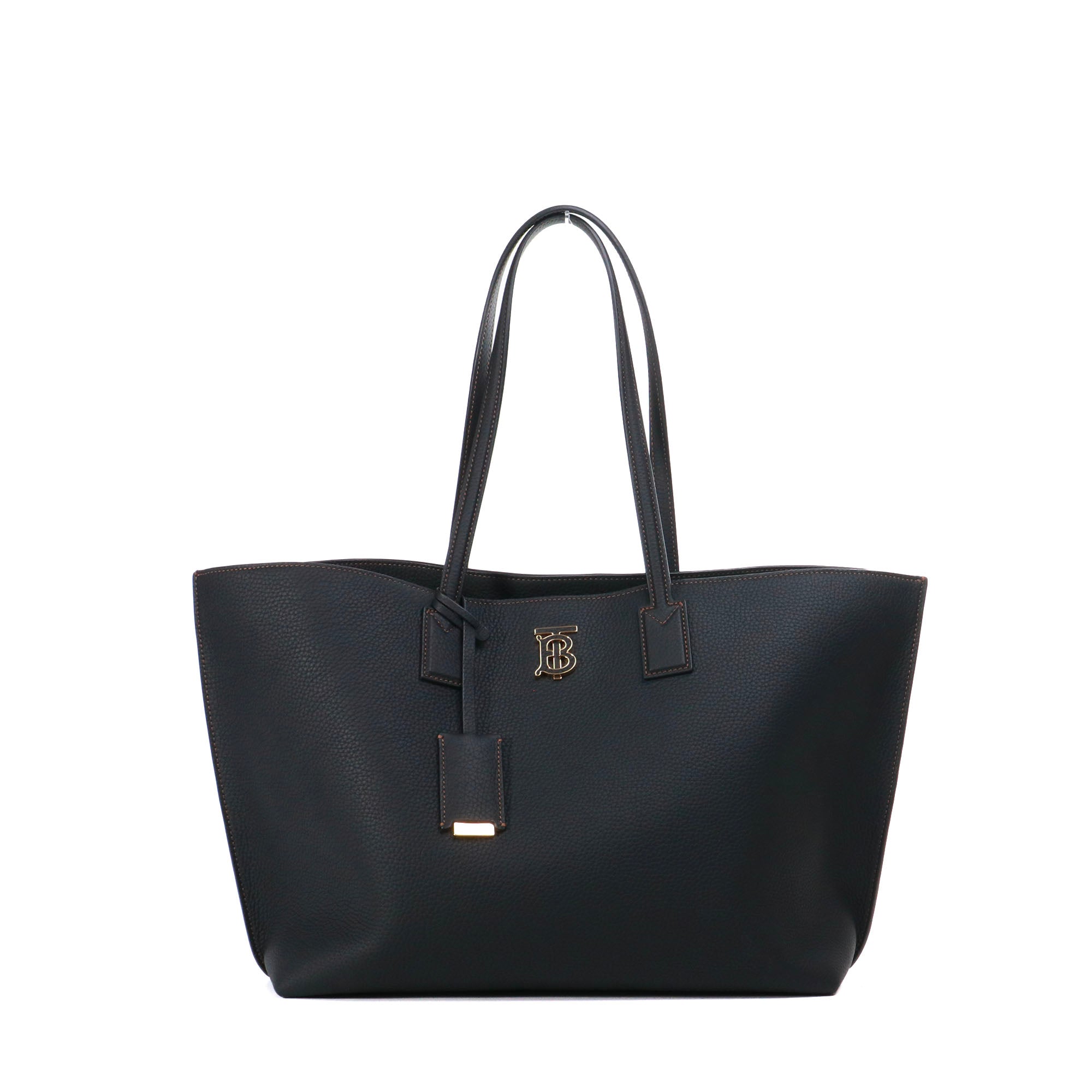 BURBERRY - Burberry TB tote bag in black grained leather 