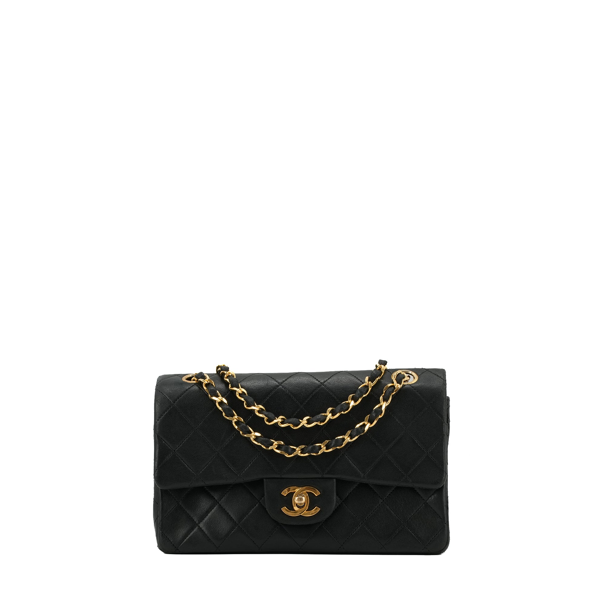 CHANEL - Sac à main Classique/Timeless small Chanel en cuir matelassé noir vintage