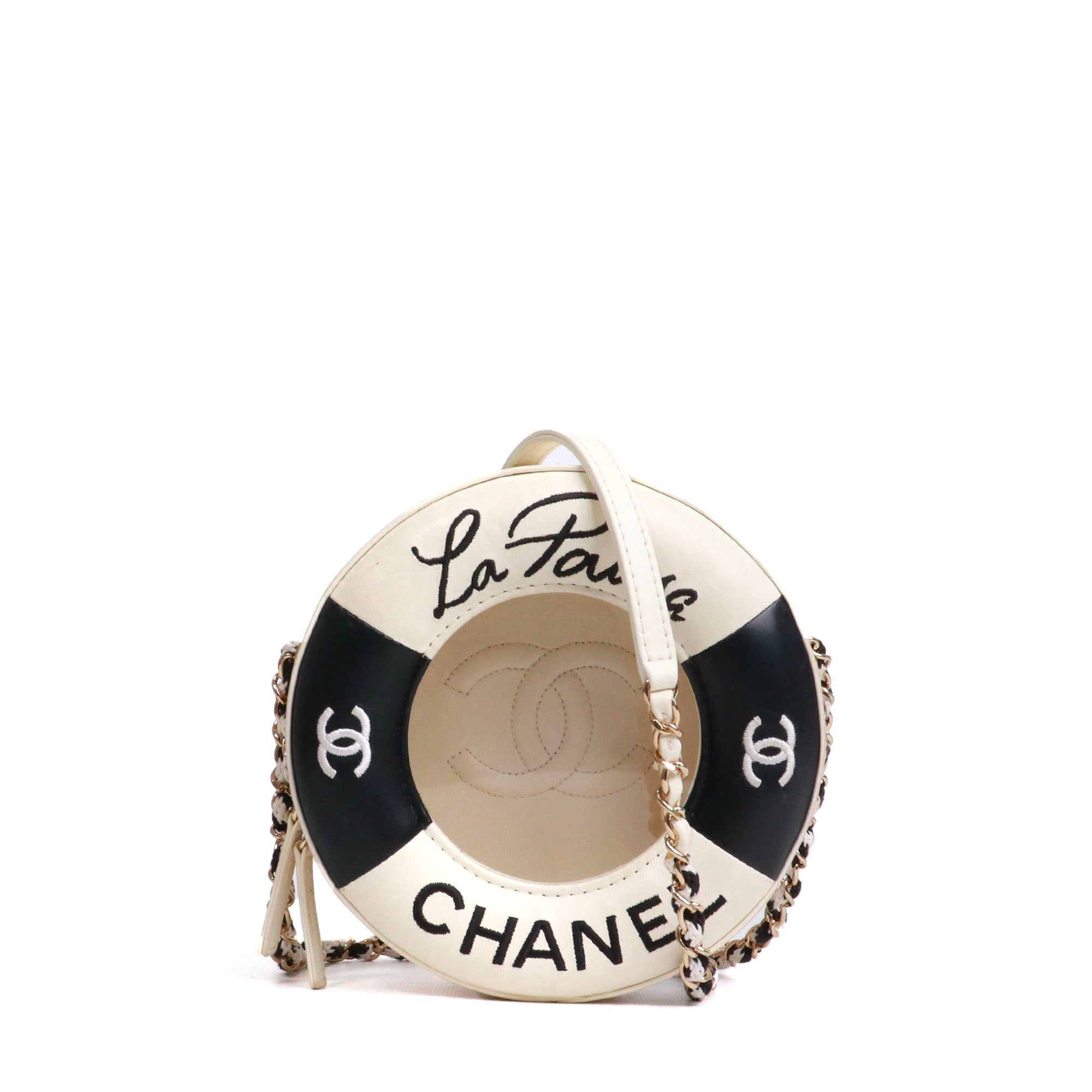 CHANEL - Sac à bandoulière Lifesaver La Pausa en cuir lisse blanc et noir