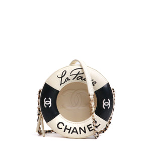 CHANEL - Sac à bandoulière Lifesaver La Pausa en cuir lisse blanc et noir