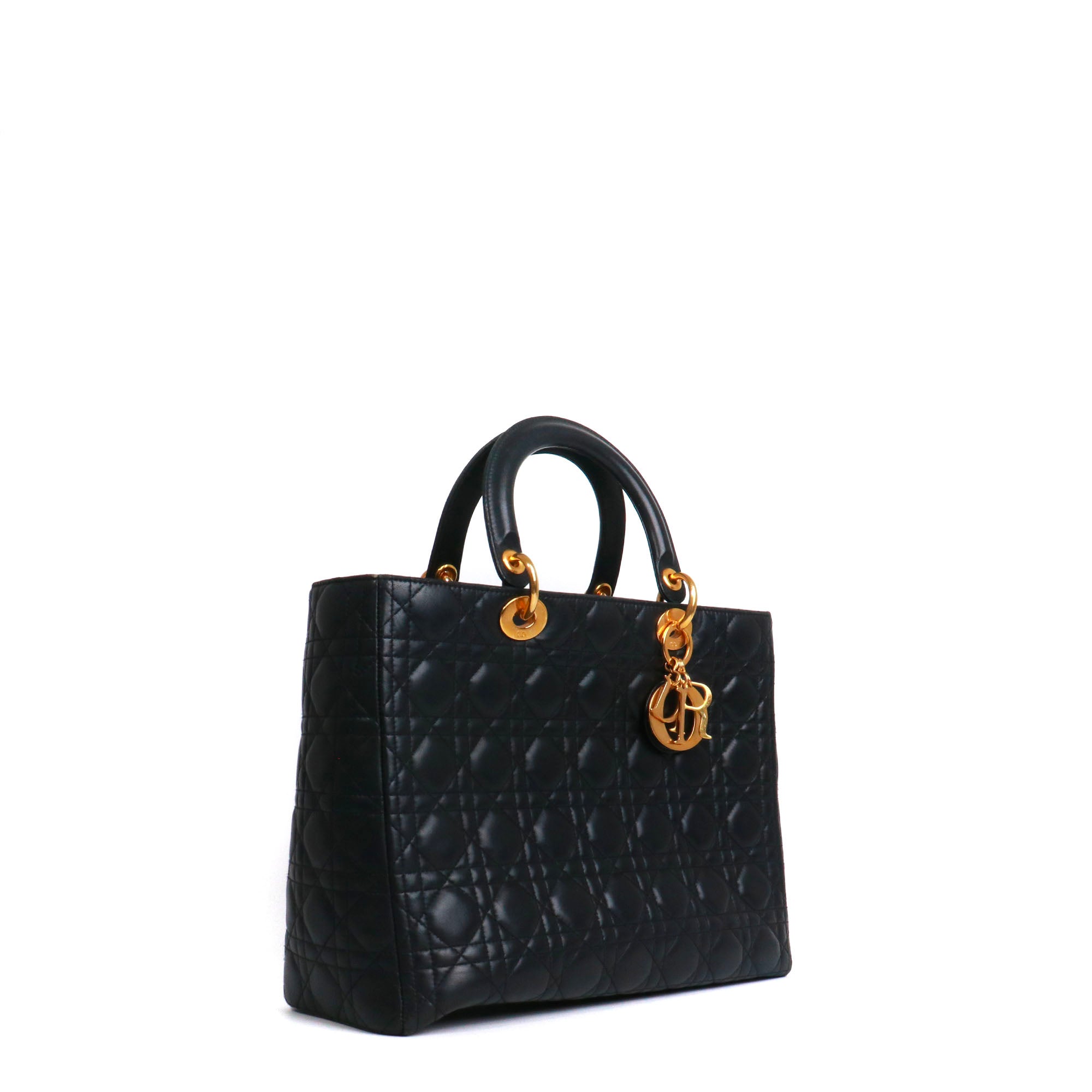DIOR - Sac à main Lady Dior large en cuir matelassé noir vintage