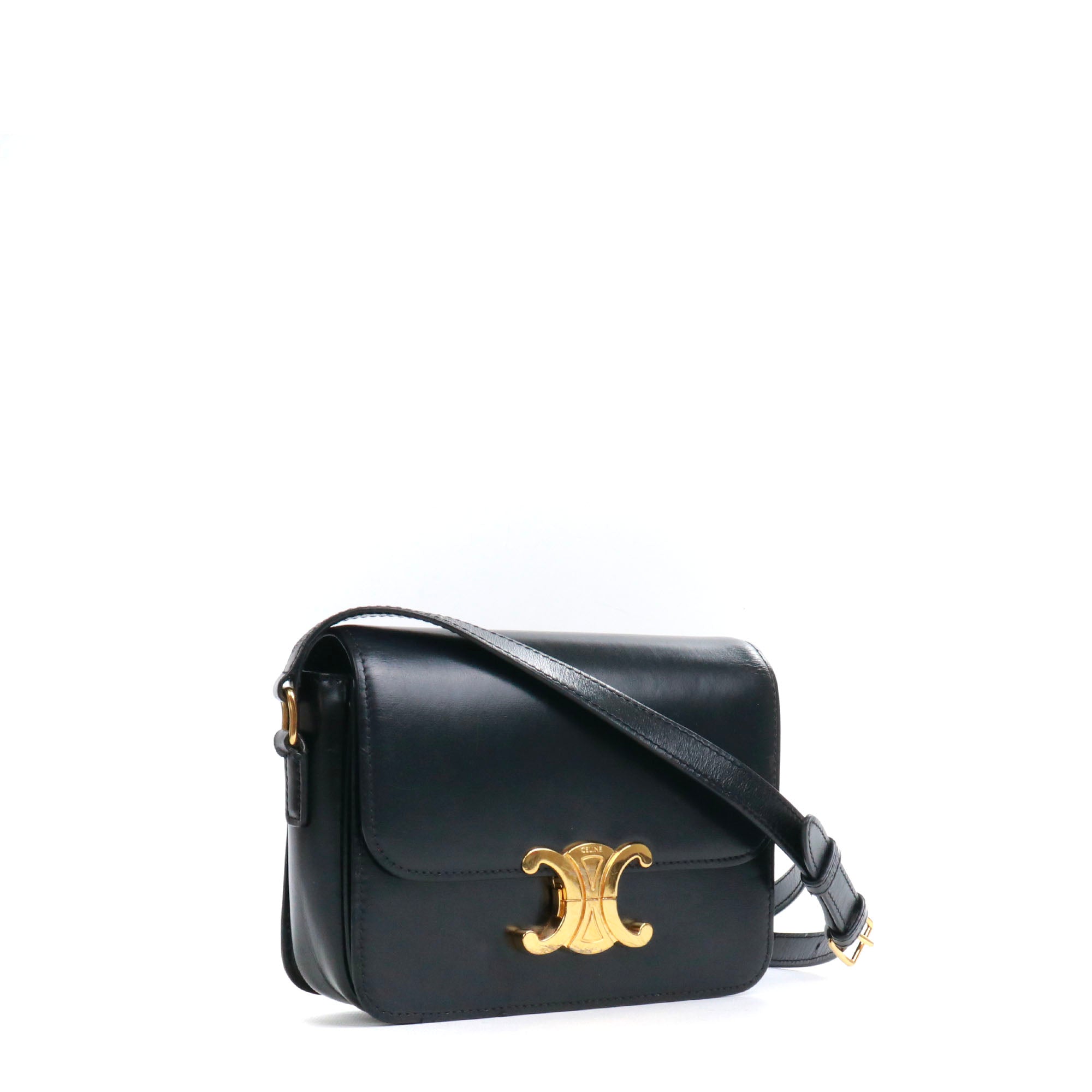 CELINE - Celine Triomphe teen shoulder bag in pebble gray box leather 
