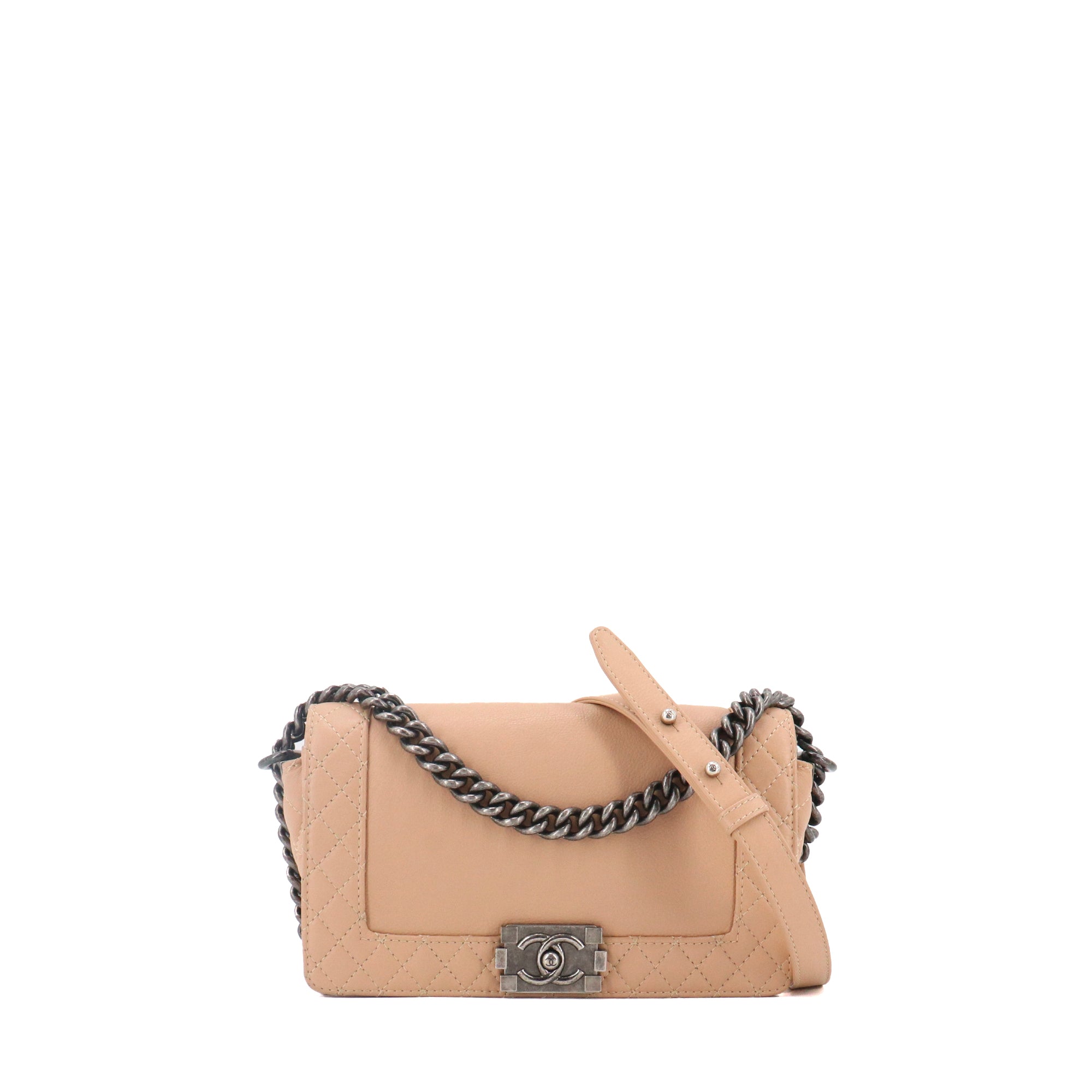 CHANEL - Sac à bandoulière Boy medium Chanel en cuir grainé beige