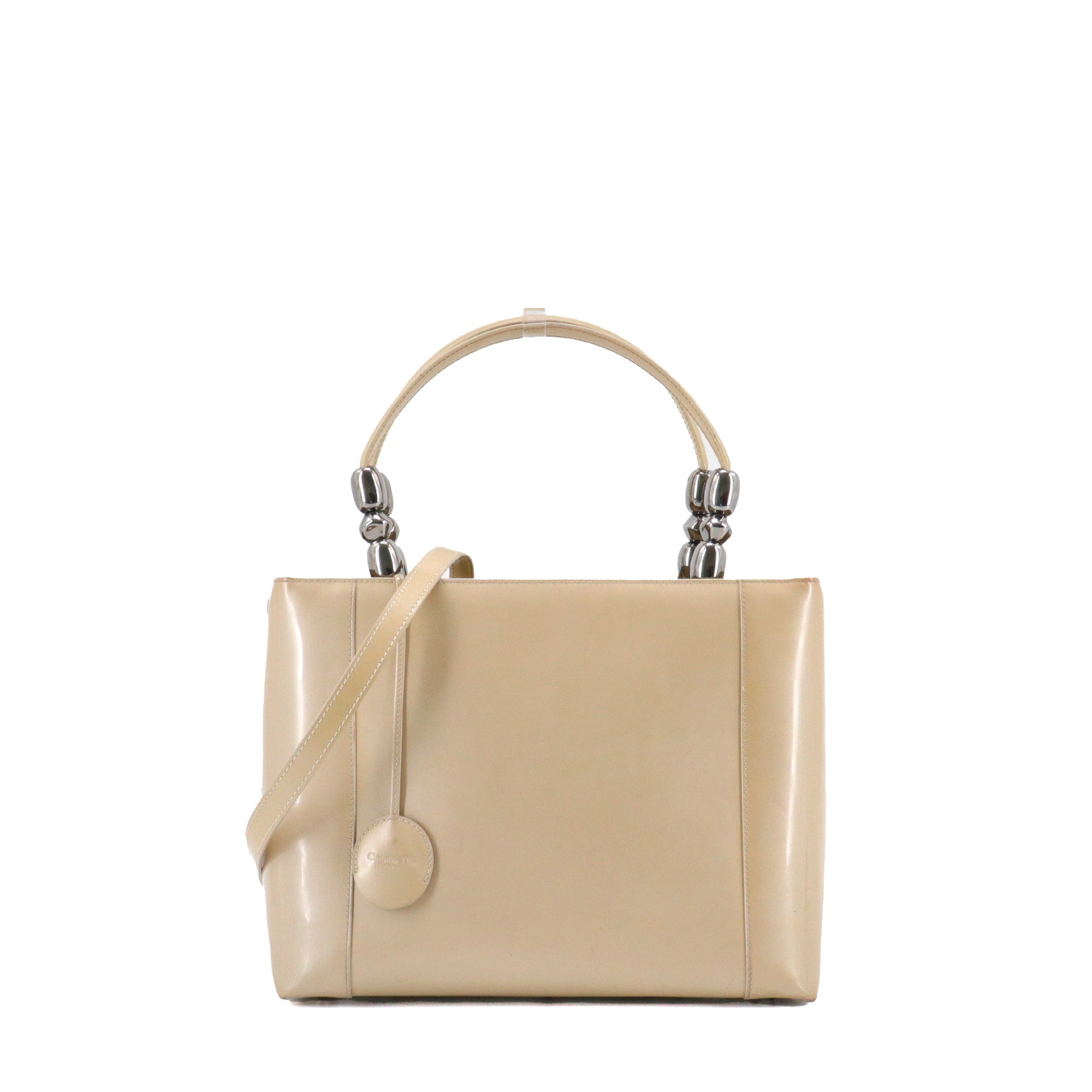 DIOR - Sac à bandoulière Lady Perla Dior en cuir verni beige