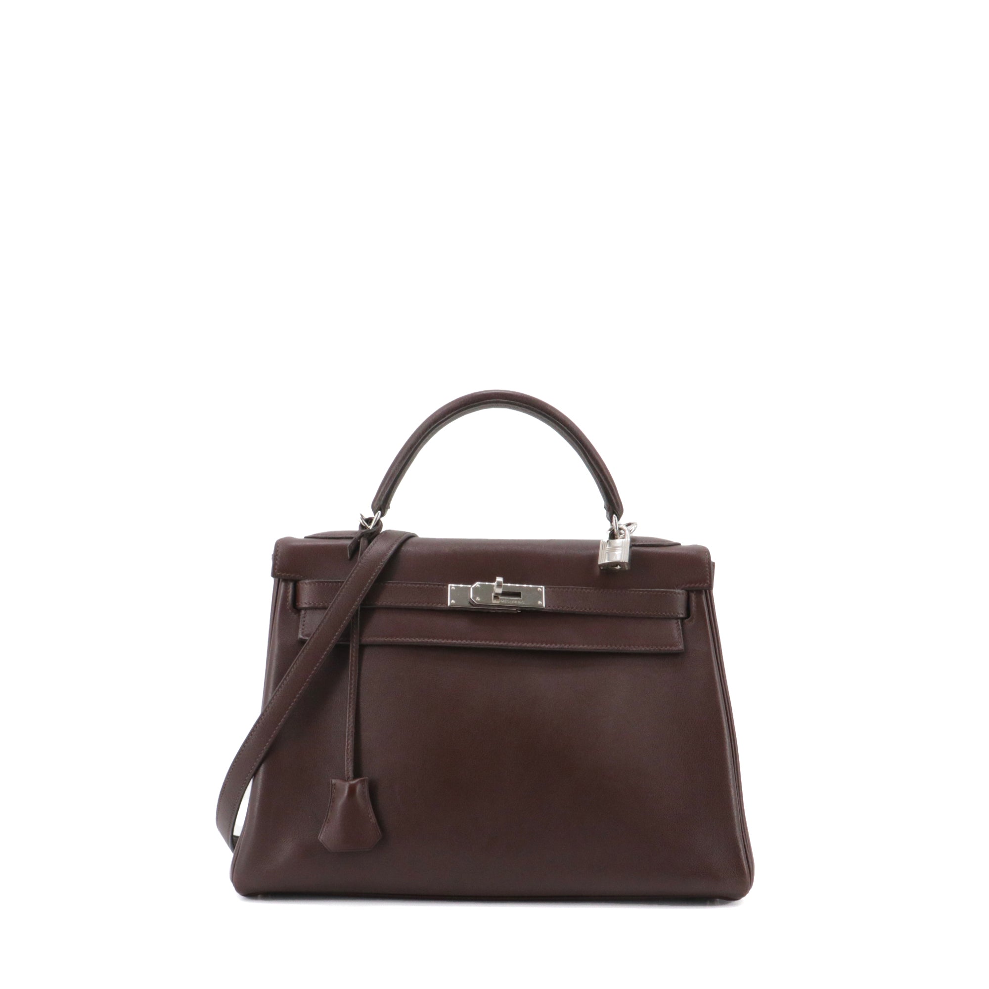 HERMÈS - Sac à main Kelly 32 Hermès en cuir evergrain cacao