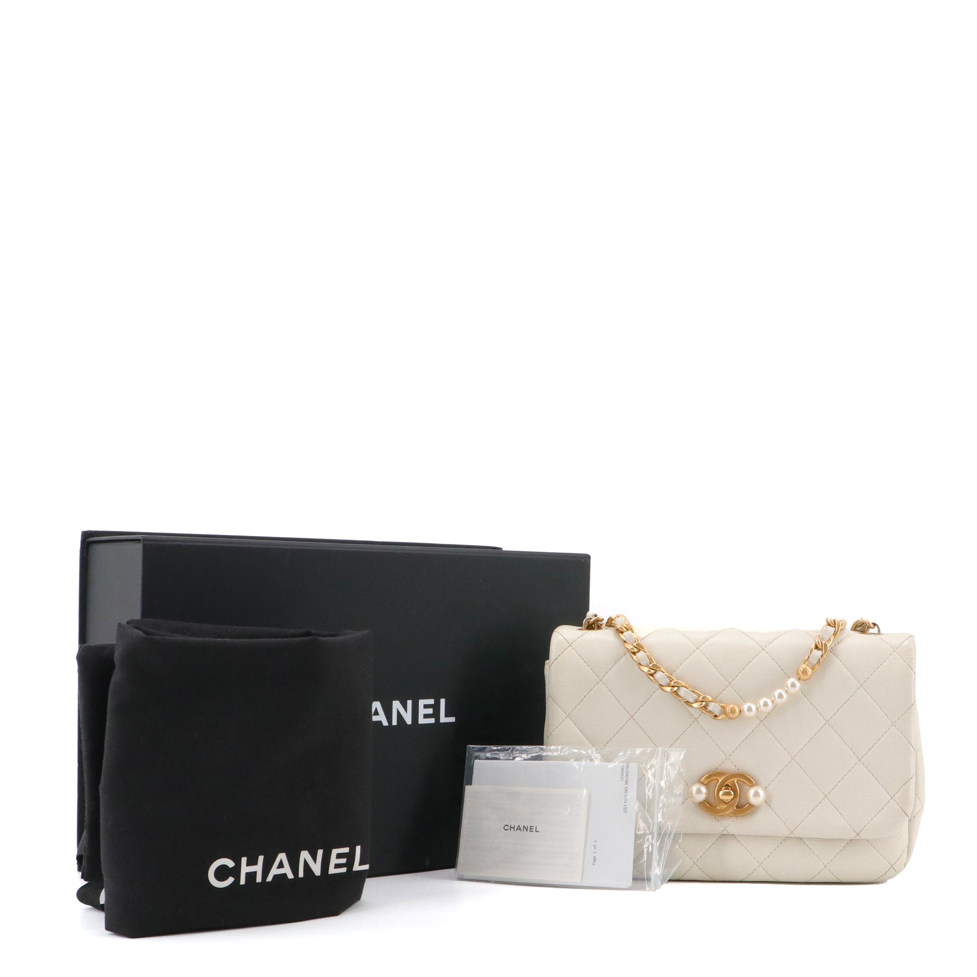 CHANEL - Chanel Pearl Side Flap shoulder bag in white glazed leather, limited edition