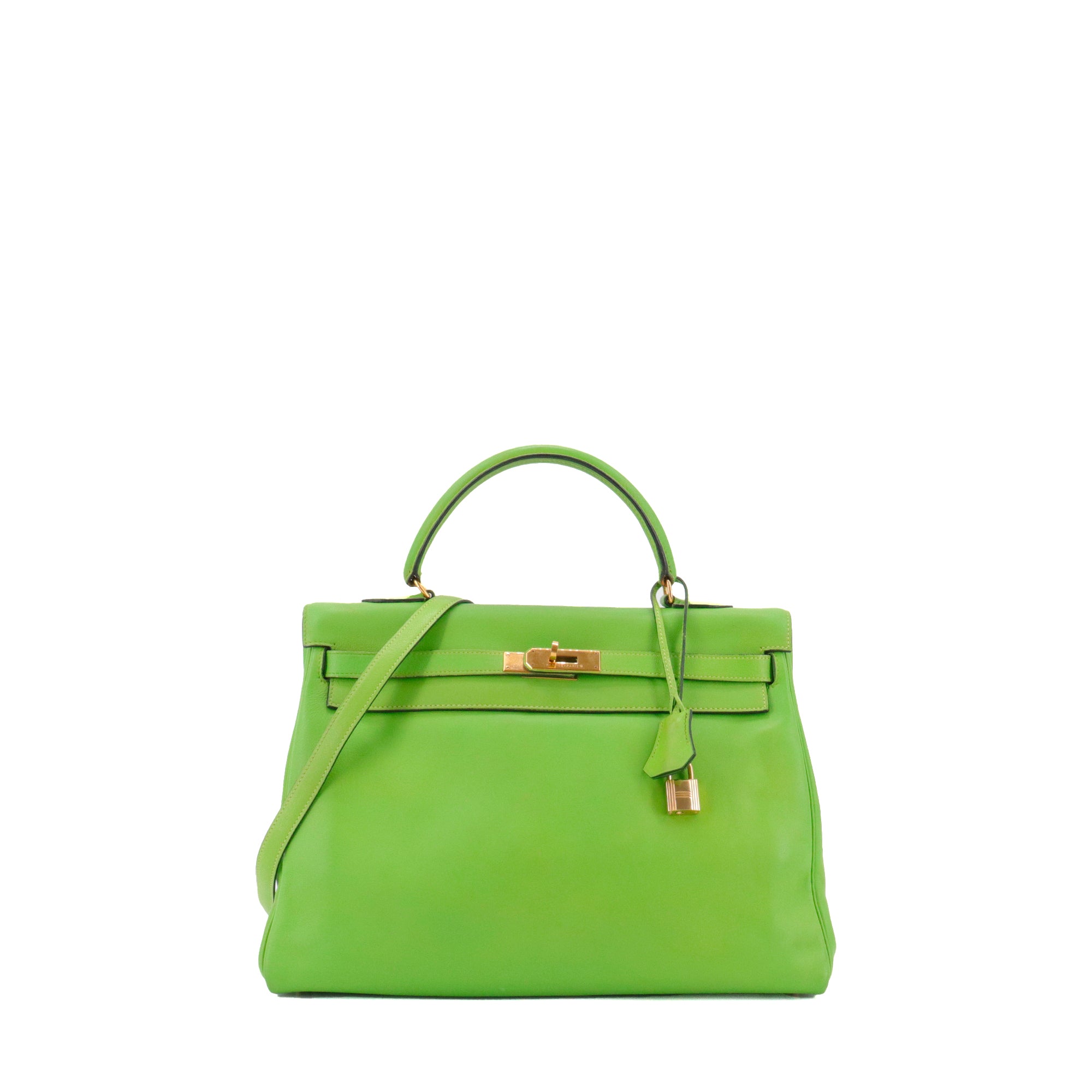 HERMÈS - Sac à main Kelly 35 Hermès en cuir swift vert grany