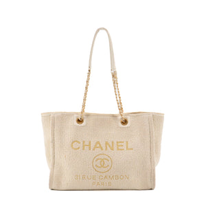 CHANEL - Sac Cabas Deauville Chanel en tweed beige