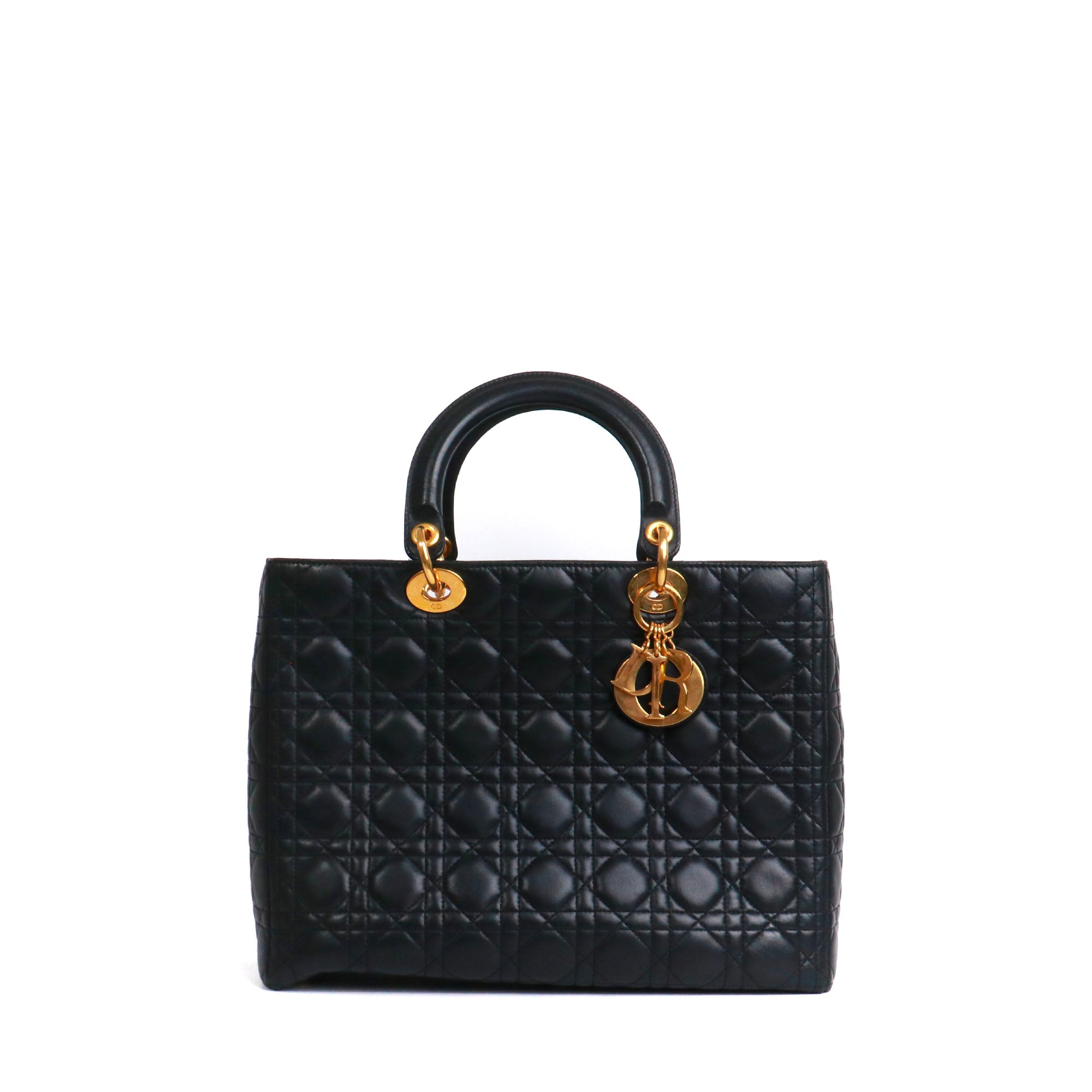 DIOR - Sac à main Lady Dior large en cuir matelassé noir vintage
