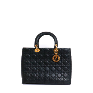 DIOR - Lady Dior large handbag in vintage black quilted leather