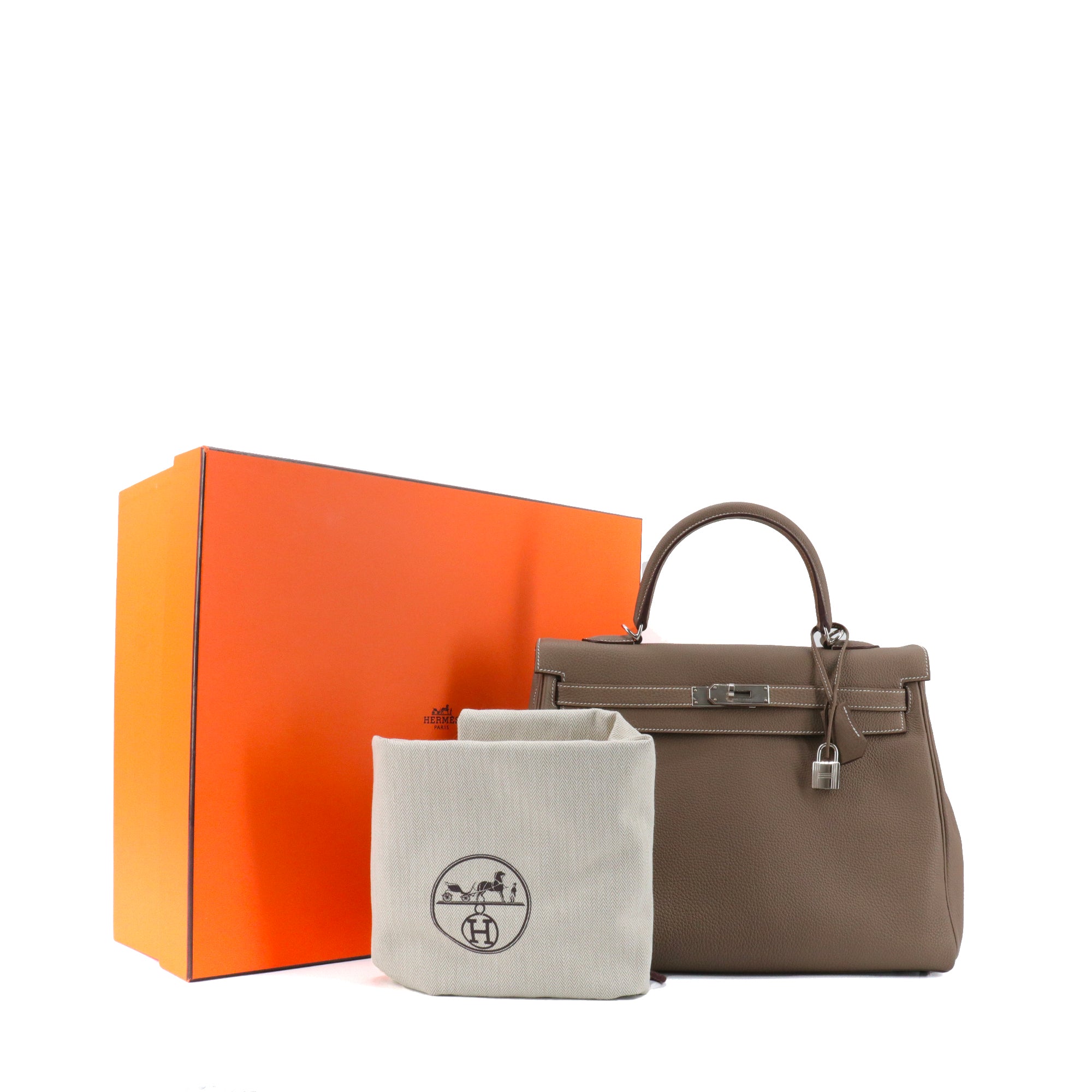 HERMÈS - Sac à main Kelly 35 Hermès en cuir togo étoupe