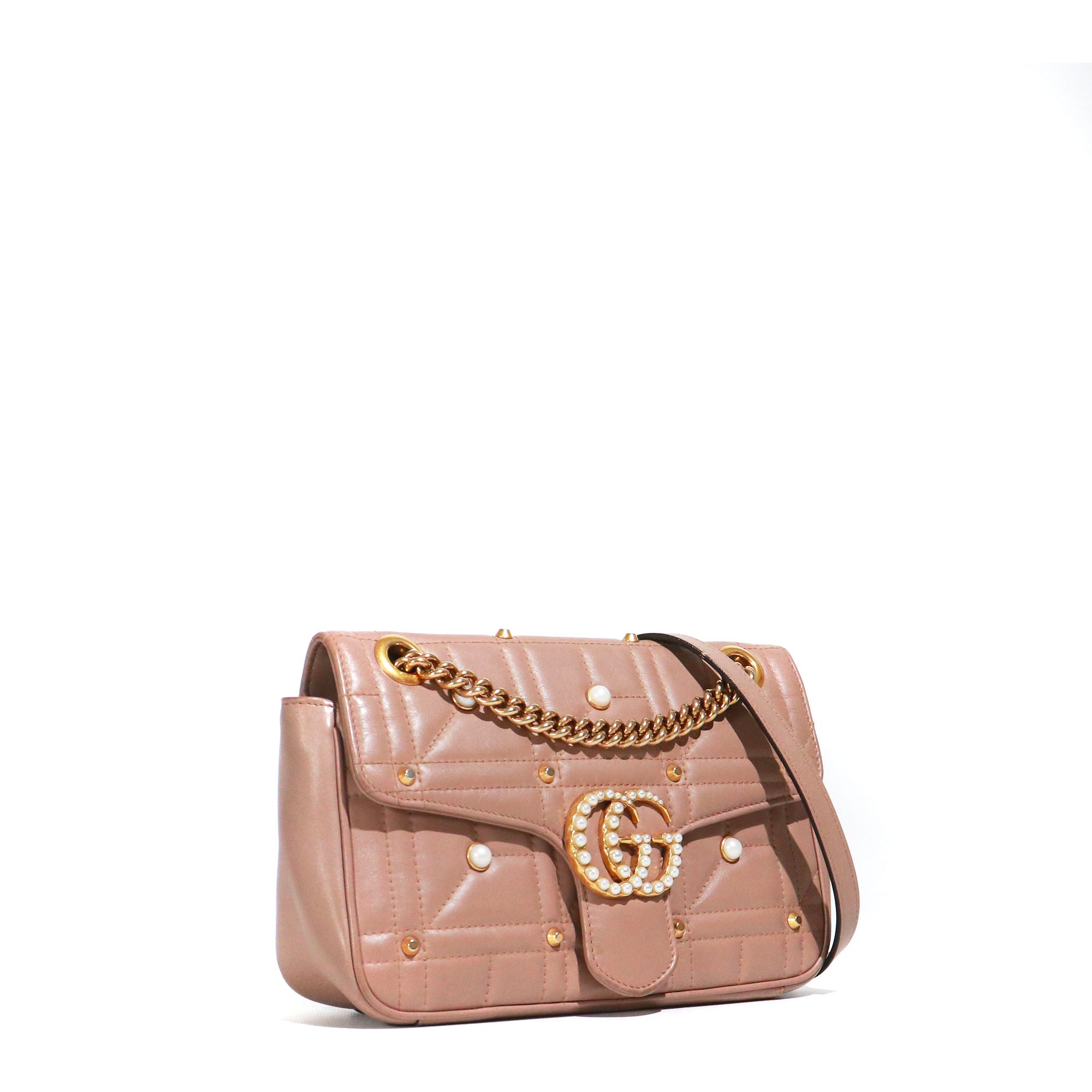 GUCCI - Gucci Small Size GG Marmont Pearly shoulder bag in powder pink leather