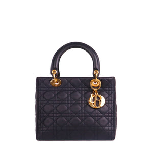 DIOR - Lady Dior medium handbag in vintage black leather