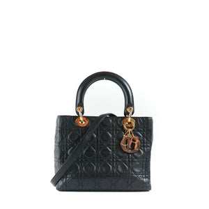 DIOR - Lady Dior medium handbag in vintage black leather