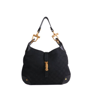 GUCCI - Small Gucci Jackie 1961 shoulder bag in denim and brown grained leather