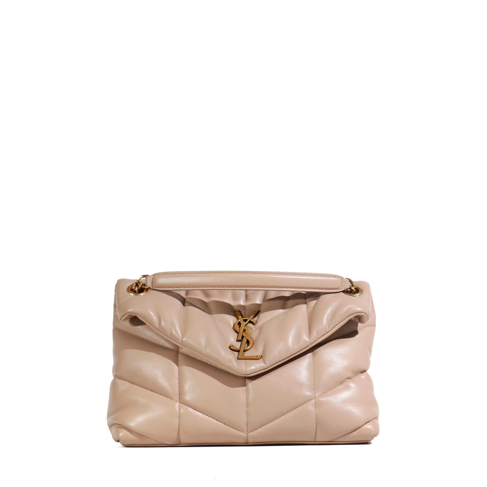 SAINT LAURENT - Sac à bandoulière Loulou Puffer small en cuir beige