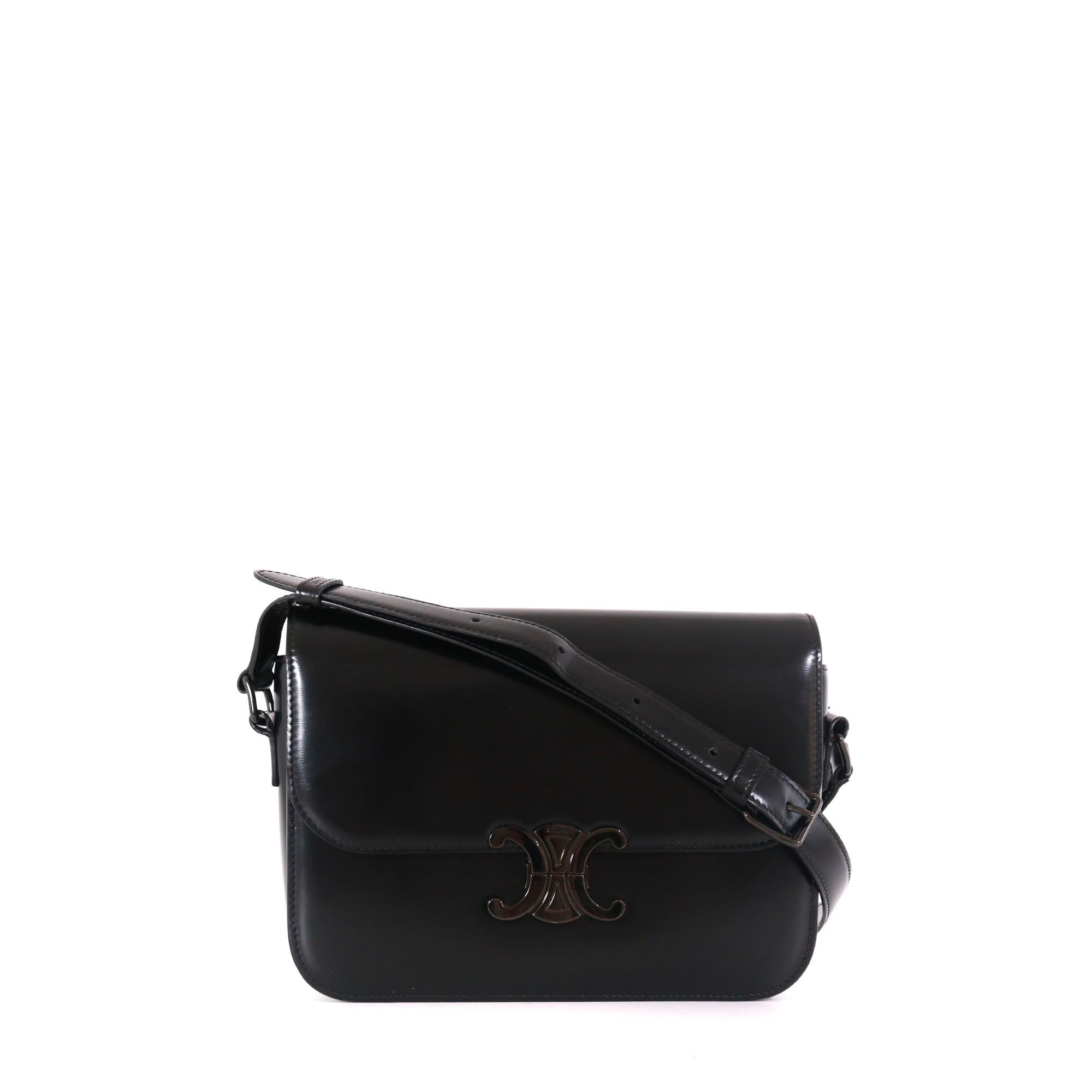 CELINE - Sac à bandoulière Triomphe medium en cuir box noir