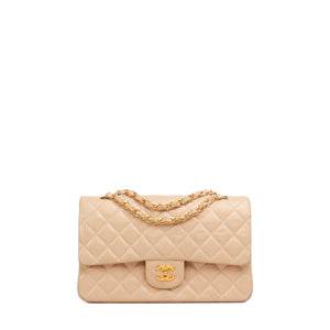 CHANEL - Sac à main Timeless 25 double flap Chanel en cuir matelassé beige vintage