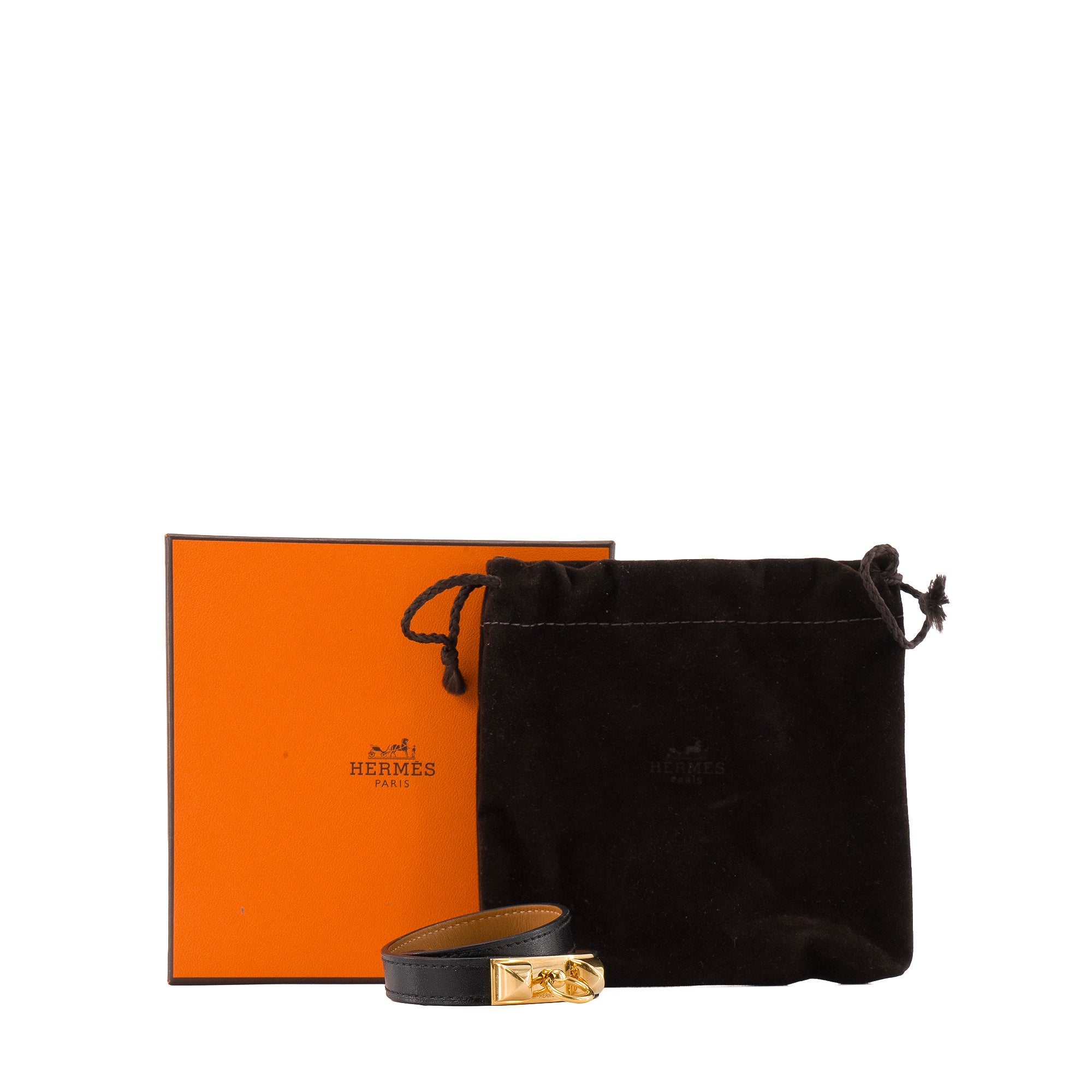 HERMÈS - Bracelet Rivale double tour Hermès en cuir noir (T2)