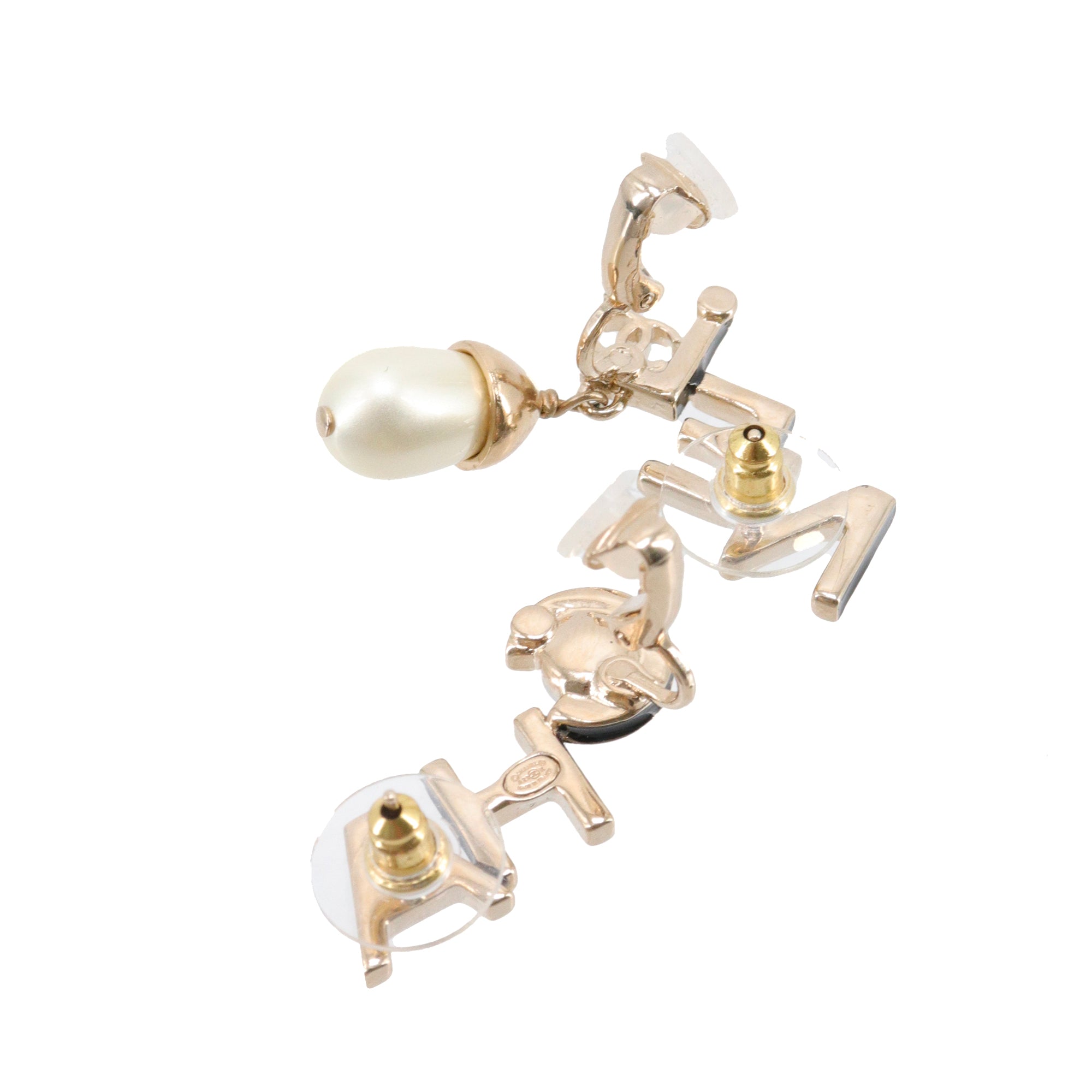 CHANEL - Boucles d'oreilles grimpantes Chanel en métal doré champagne