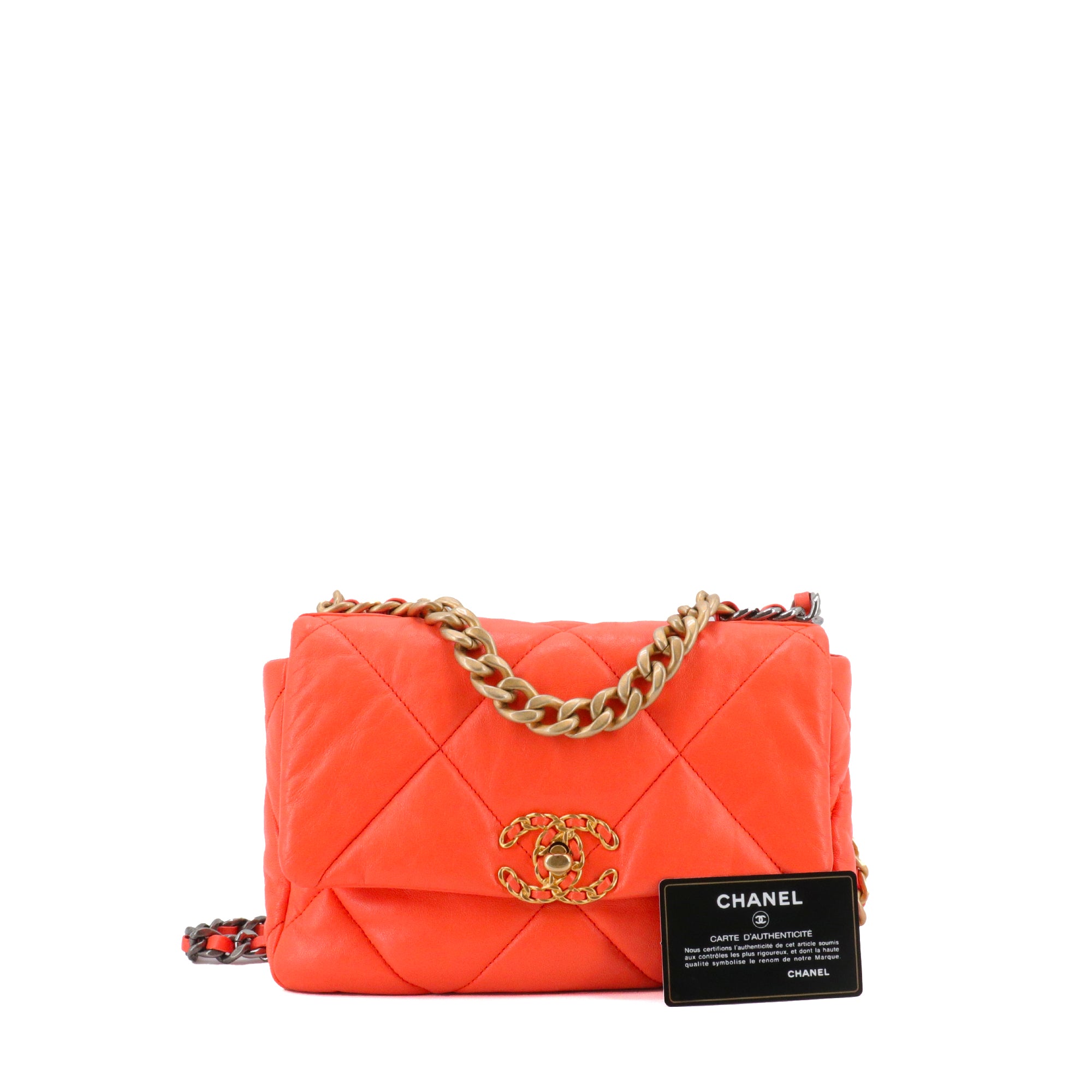 CHANEL - Sac à bandoulière 19 Chanel en cuir orange