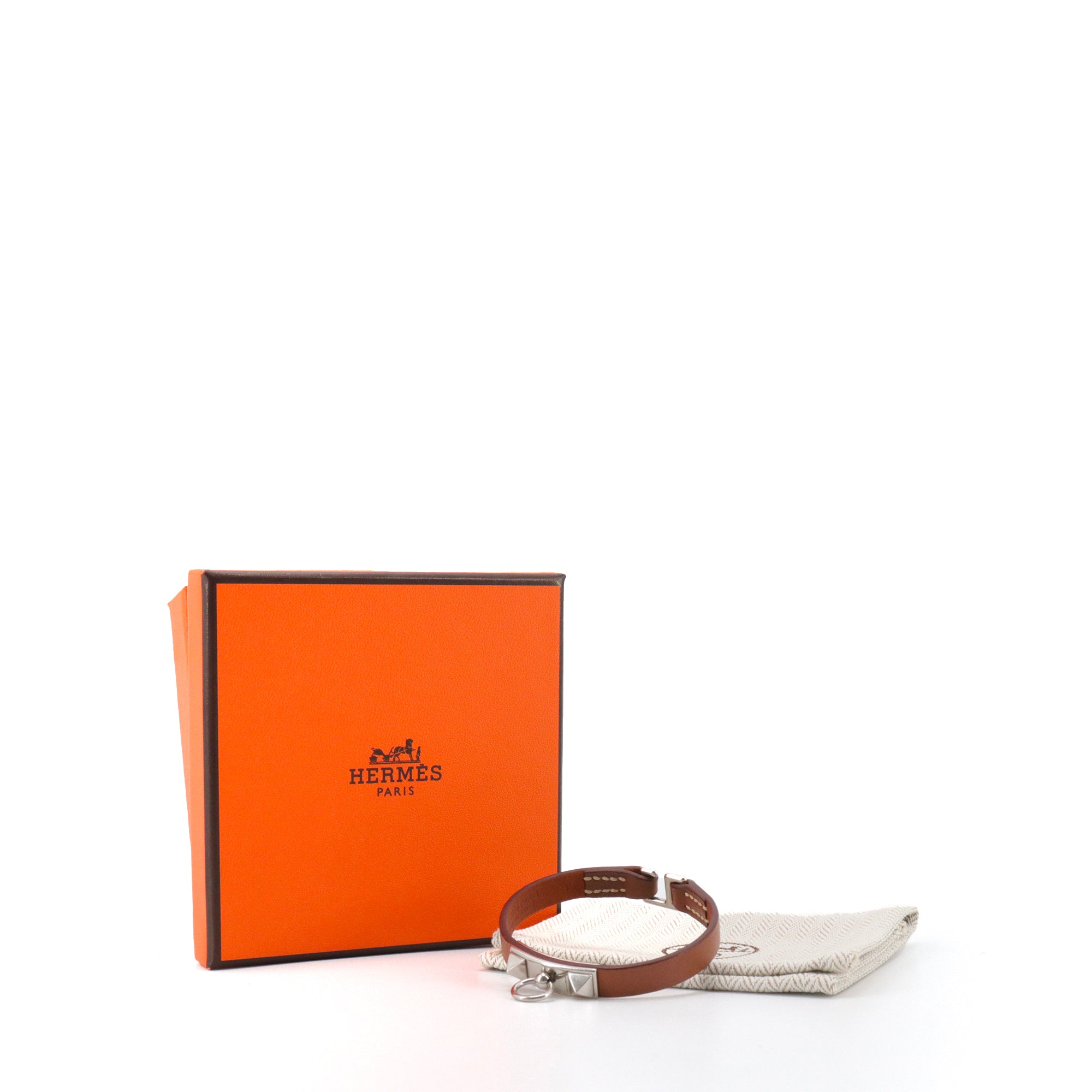 HERMÈS - Bracelet Rivale Mini Hermès en cuir gold (T2)