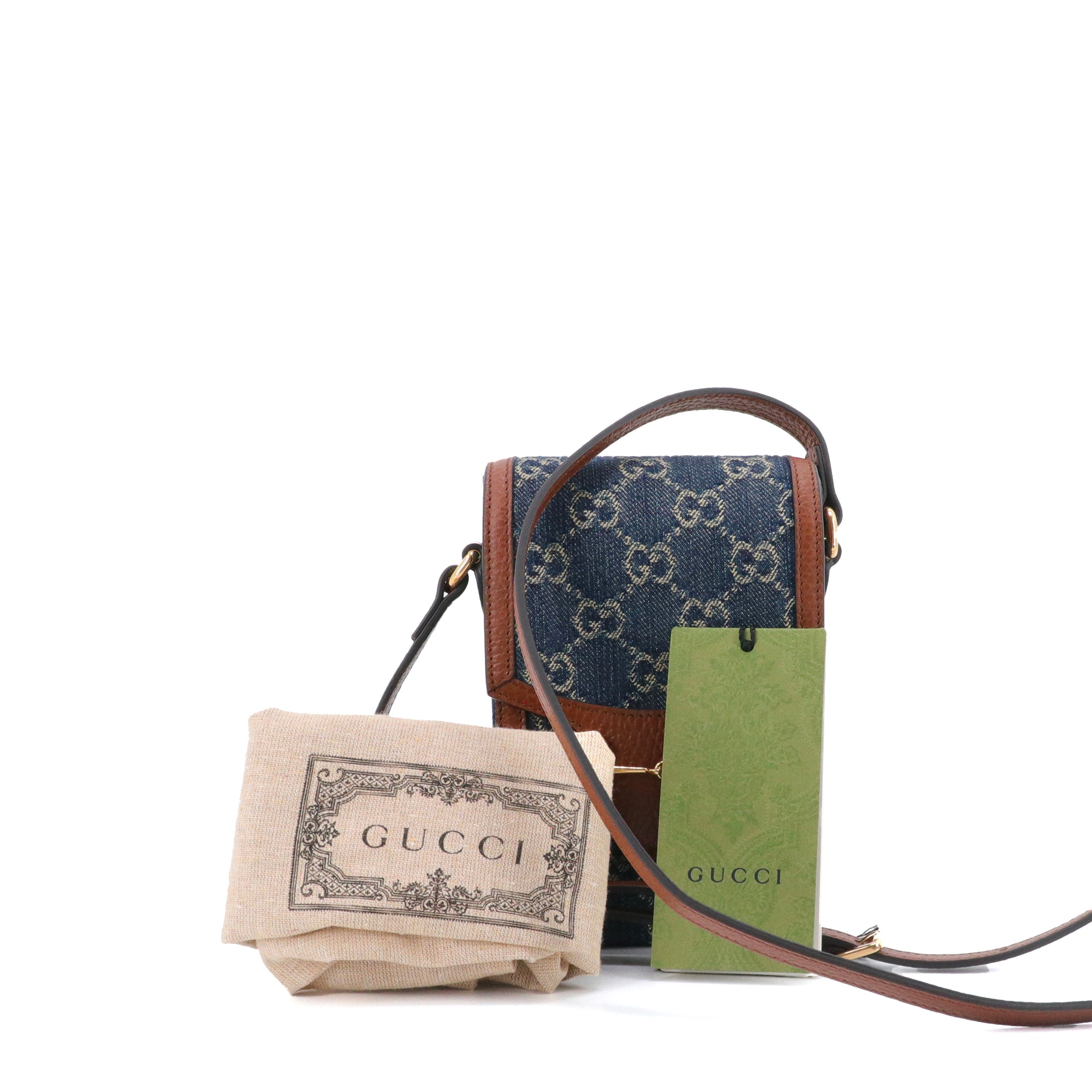 GUCCI - Sac à bandoulière Horsebit 1955 Gucci en denim monogrammé