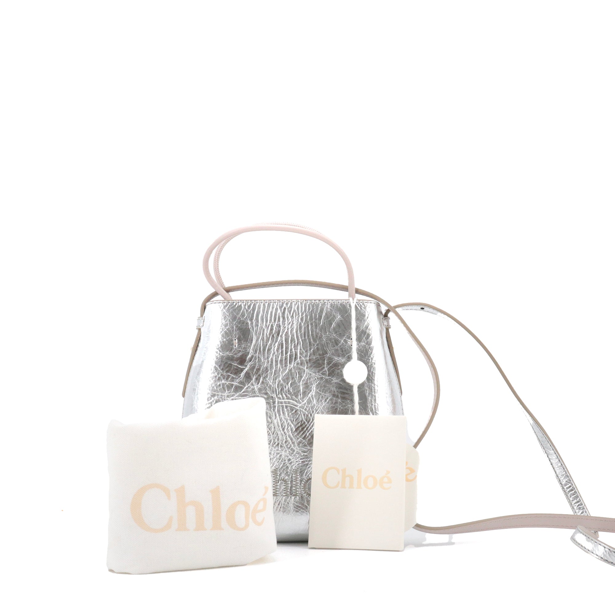 CHLOÉ - Chloé Sense micro-tote shoulder bag in silver crinkled leather