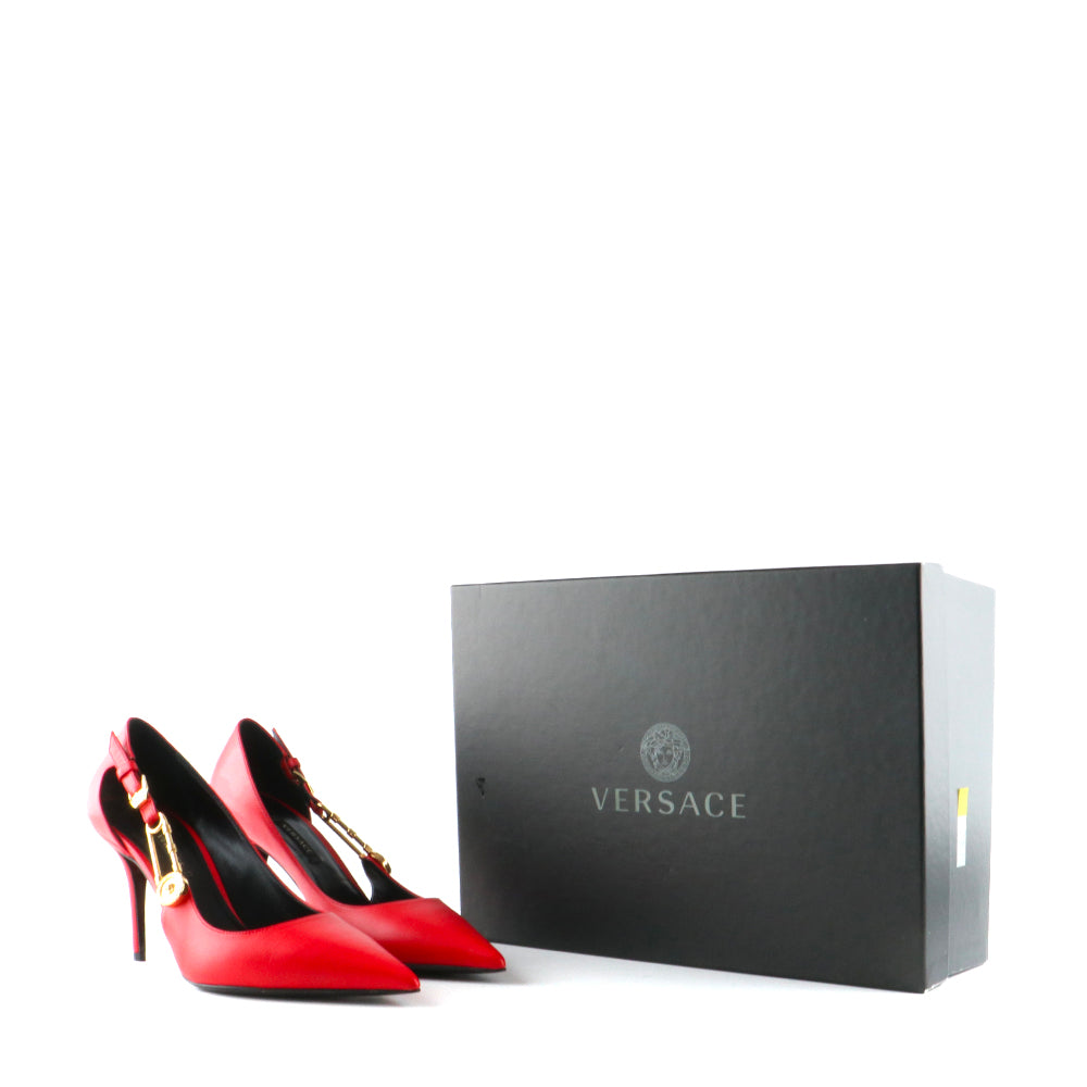 VERSACE - Escarpins à talon Safety Pin en cuir rouge (T37)