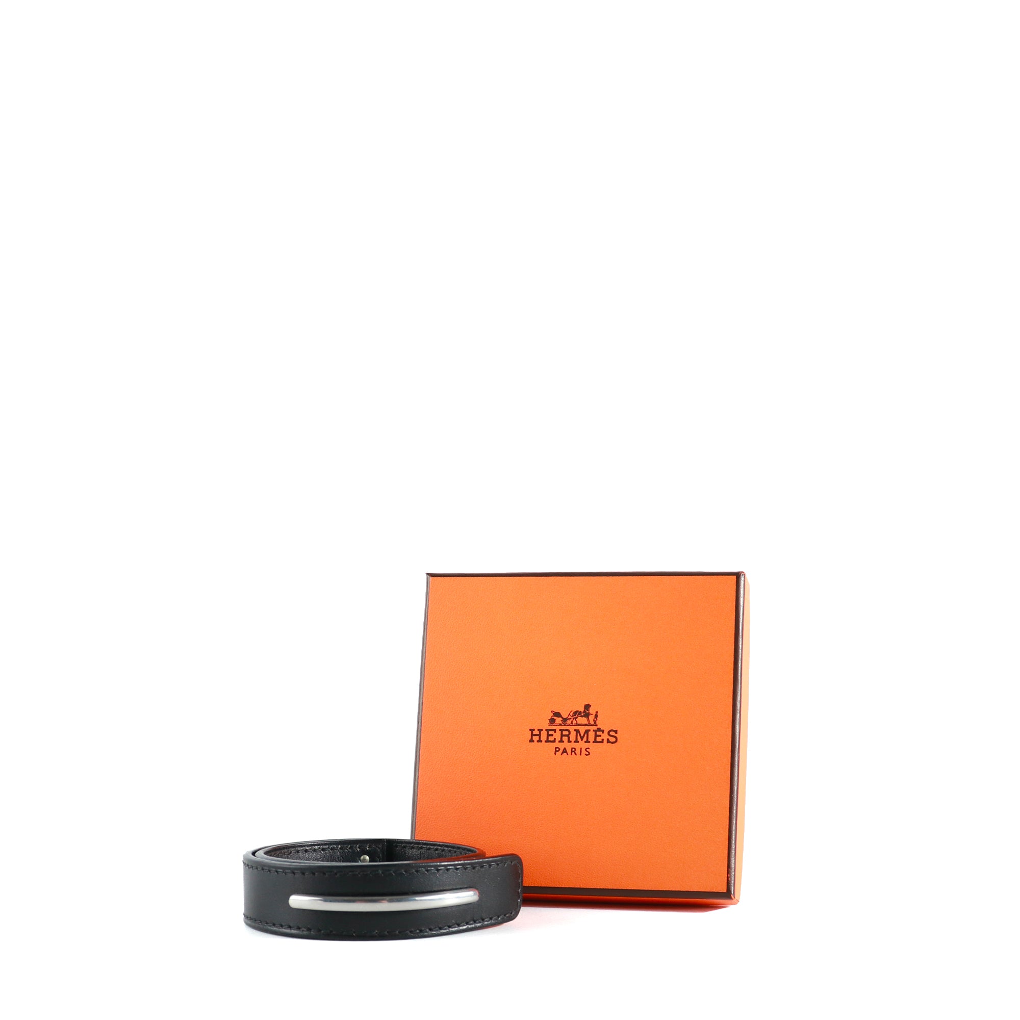 HERMÈS - Bracelet en cuir noir (M)