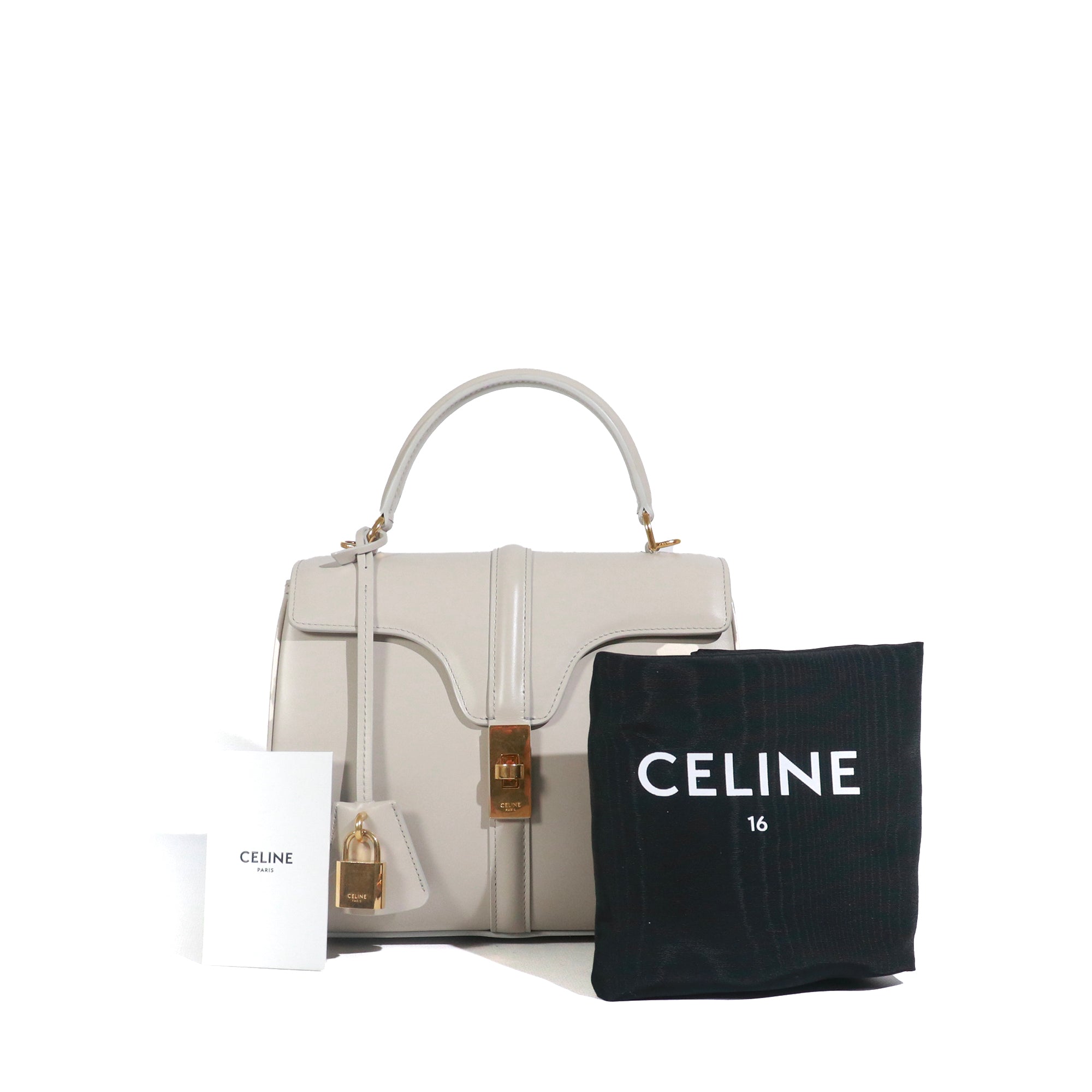 CELINE - Sac à main 16 petite taille en cuir lisse gris