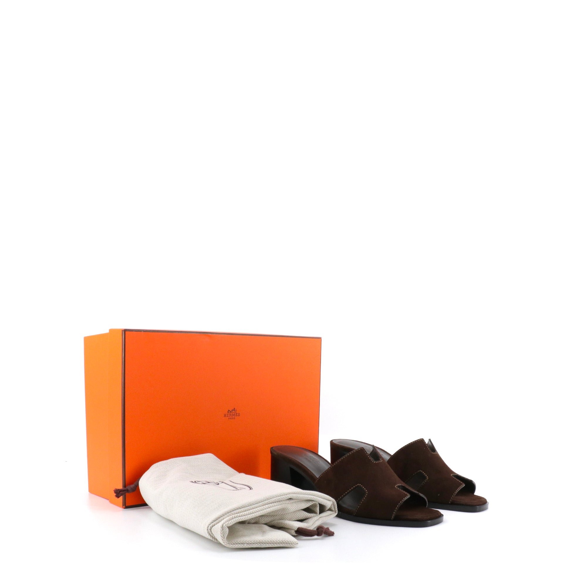HERMÈS - Helia 60 Hermès sandals in brown suede goat leather (T37)